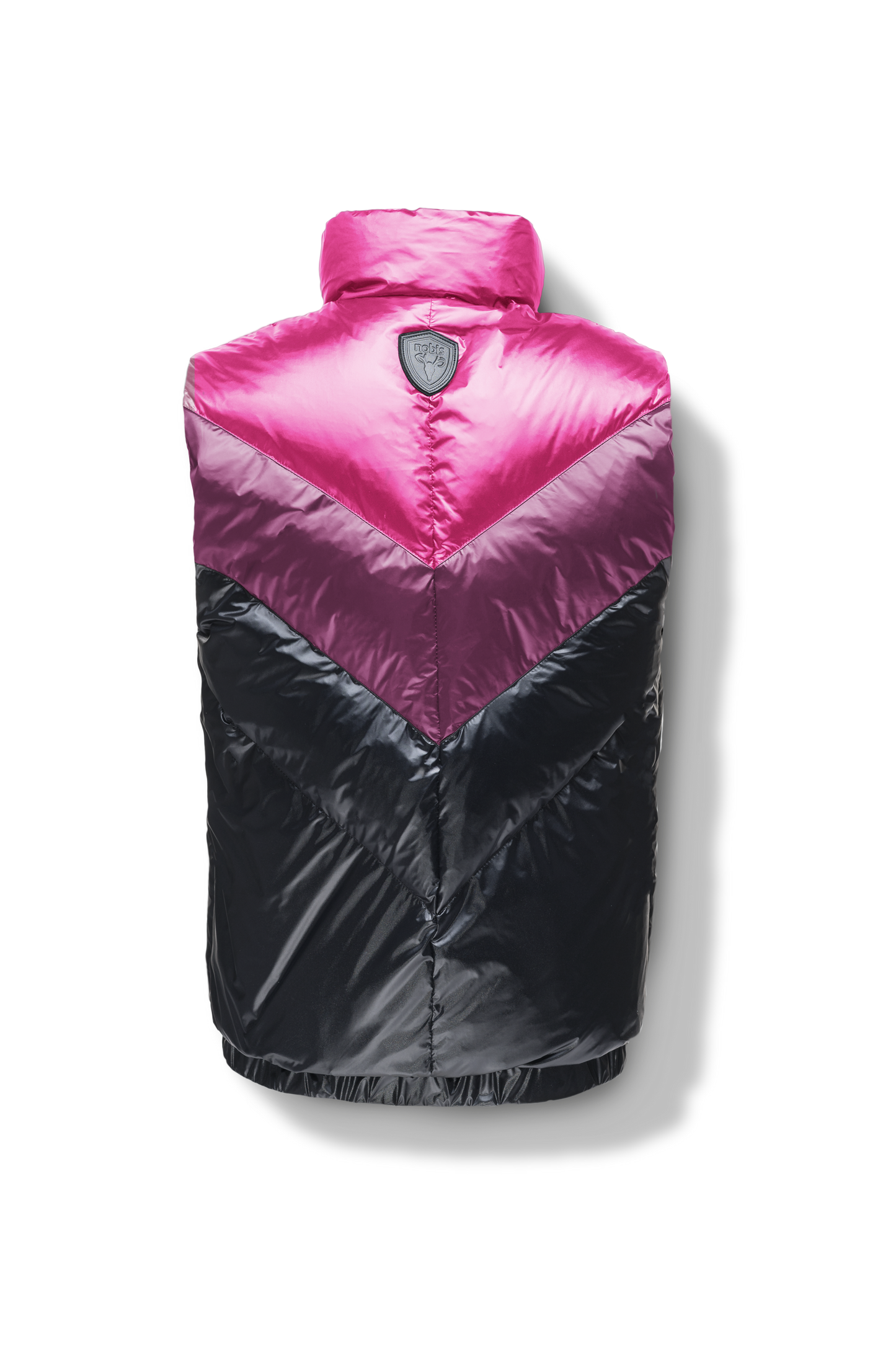 Kylo Men's Chevron Quilted Vest in hip length, premium cire technical nylon taffeta fabrication, Premium Canadian origin White Duck Down insulation, two-way centre-front zipper, fleece-lined pockets at waist, elasticized waistband, in Festival Fushia/Potent Purple