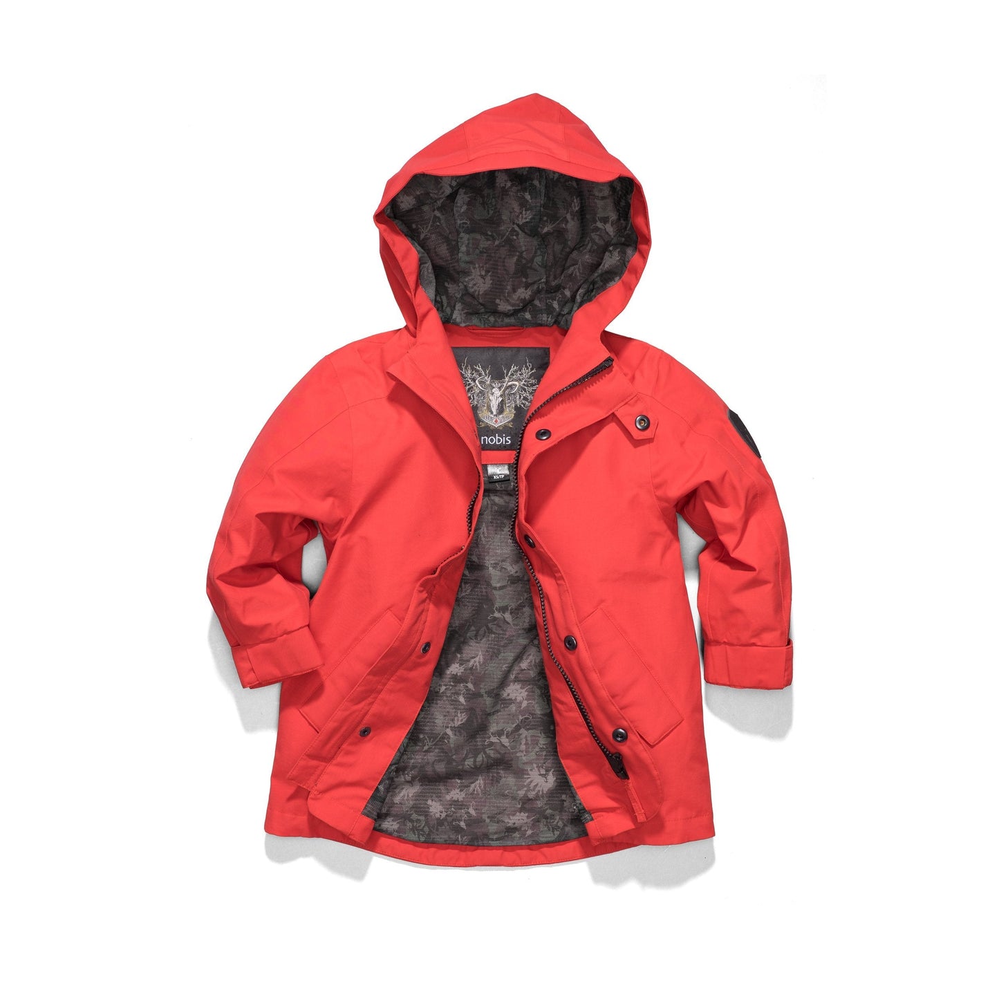 Kids' hip length raincoat with hood in Red