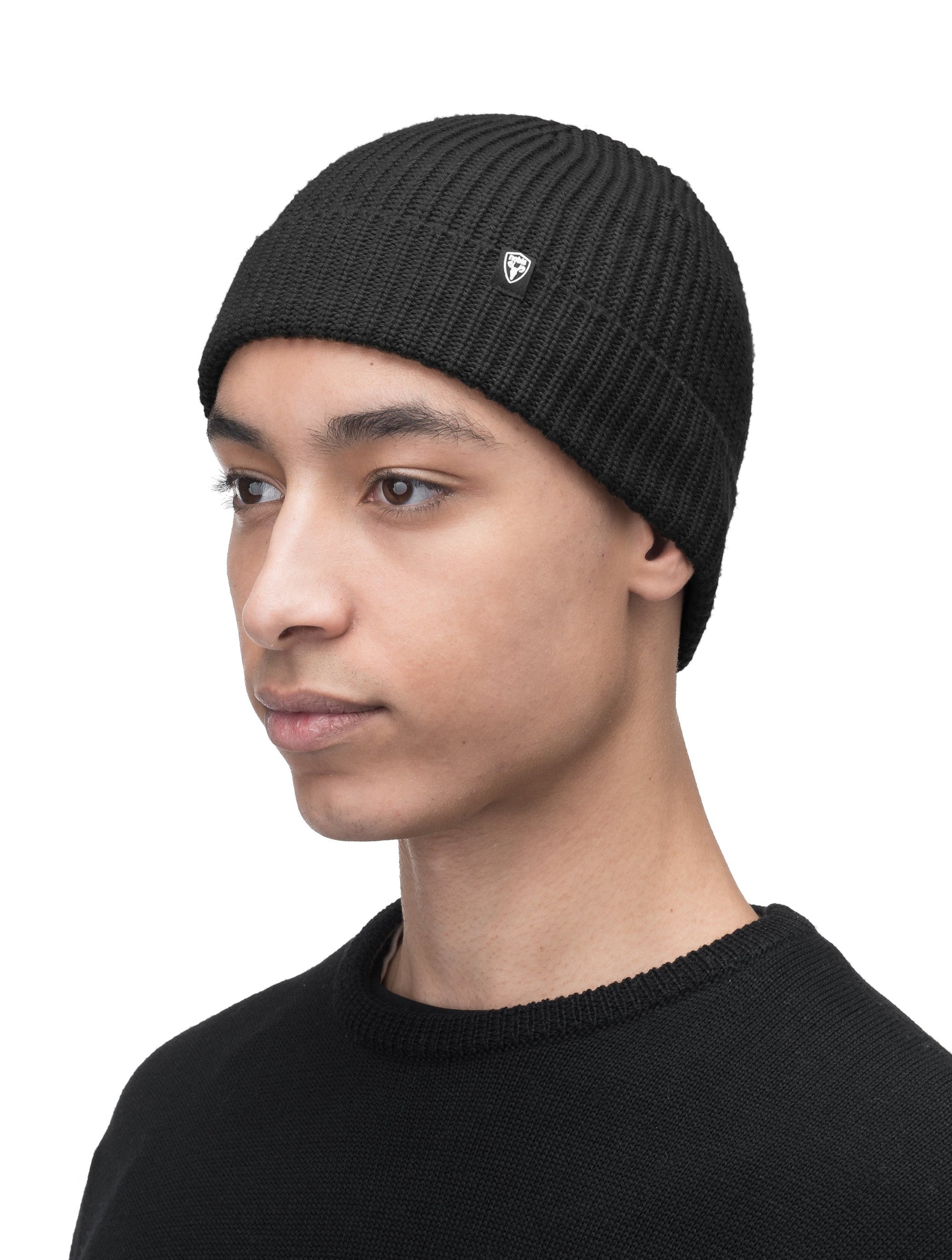 Elain Unisex Knit Toque in ribbed fabric, and Nobis label on cuff, in Black