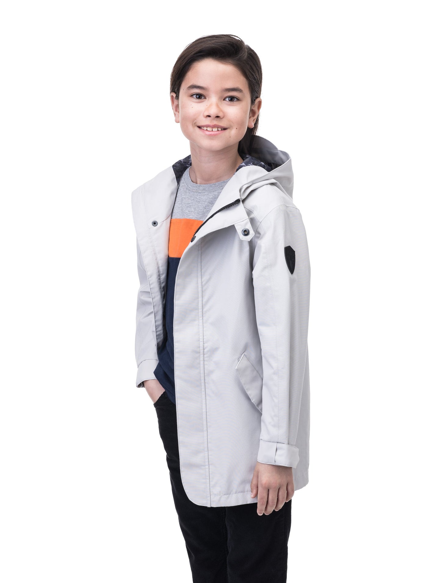 Kids' hip length raincoat with hood in Lt Grey