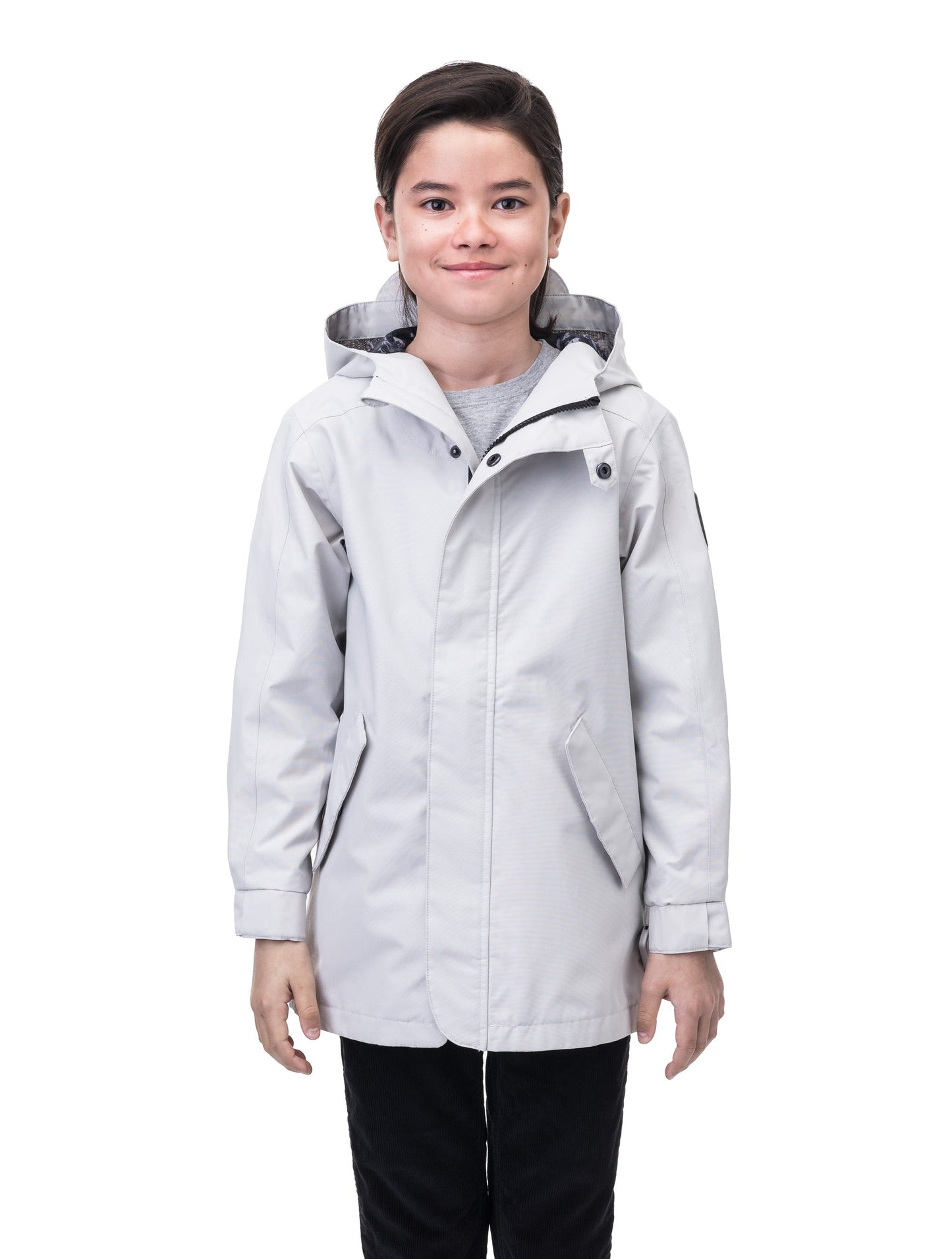 Kids' hip length raincoat with hood in Lt Grey