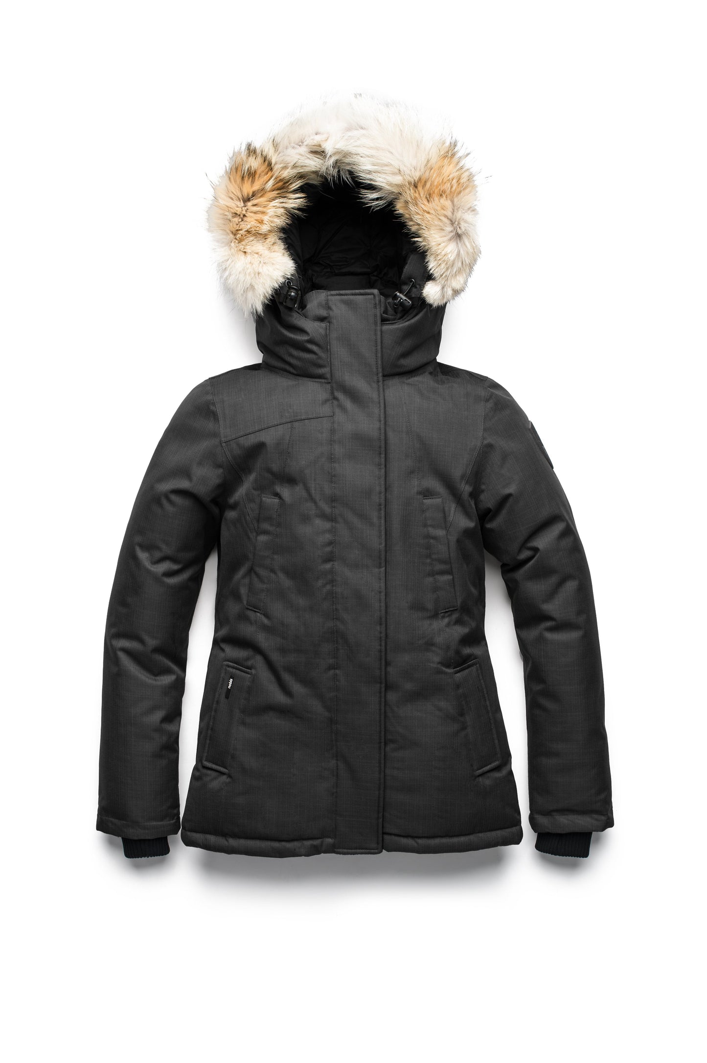 Women's hip length down filled parka in CH Black