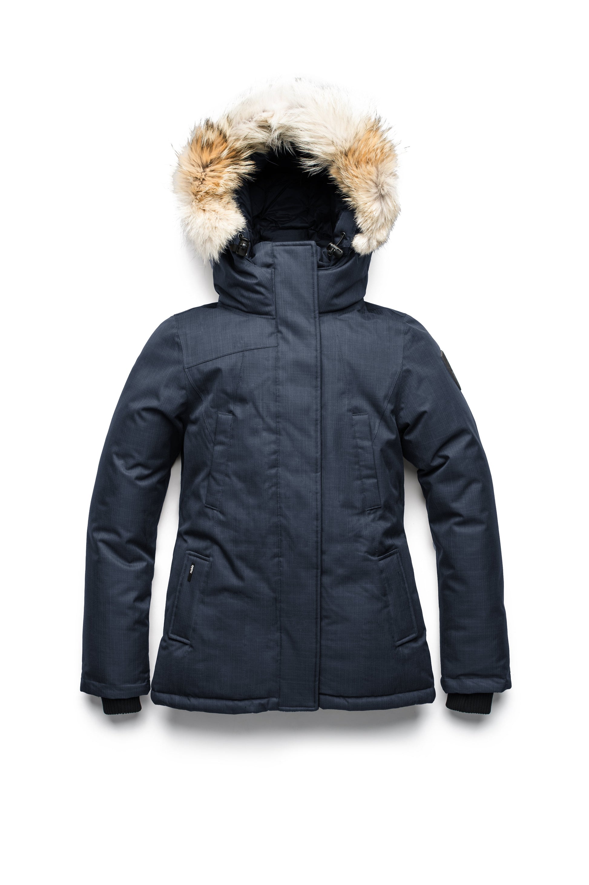 Women's hip length down filled parka in CH Navy