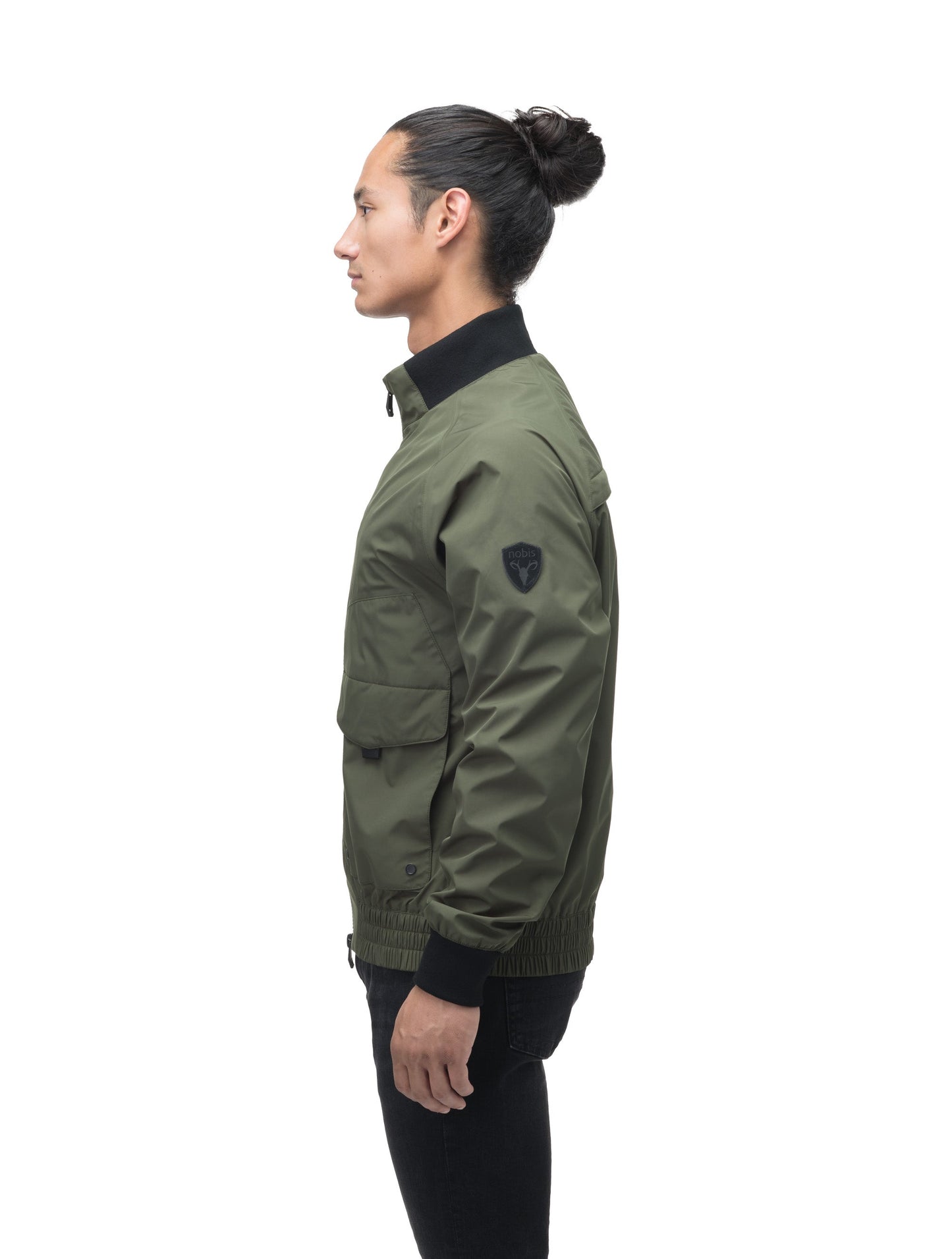 Men's hip length waterproof bomber jacket with 2-way zipper in Fatigue