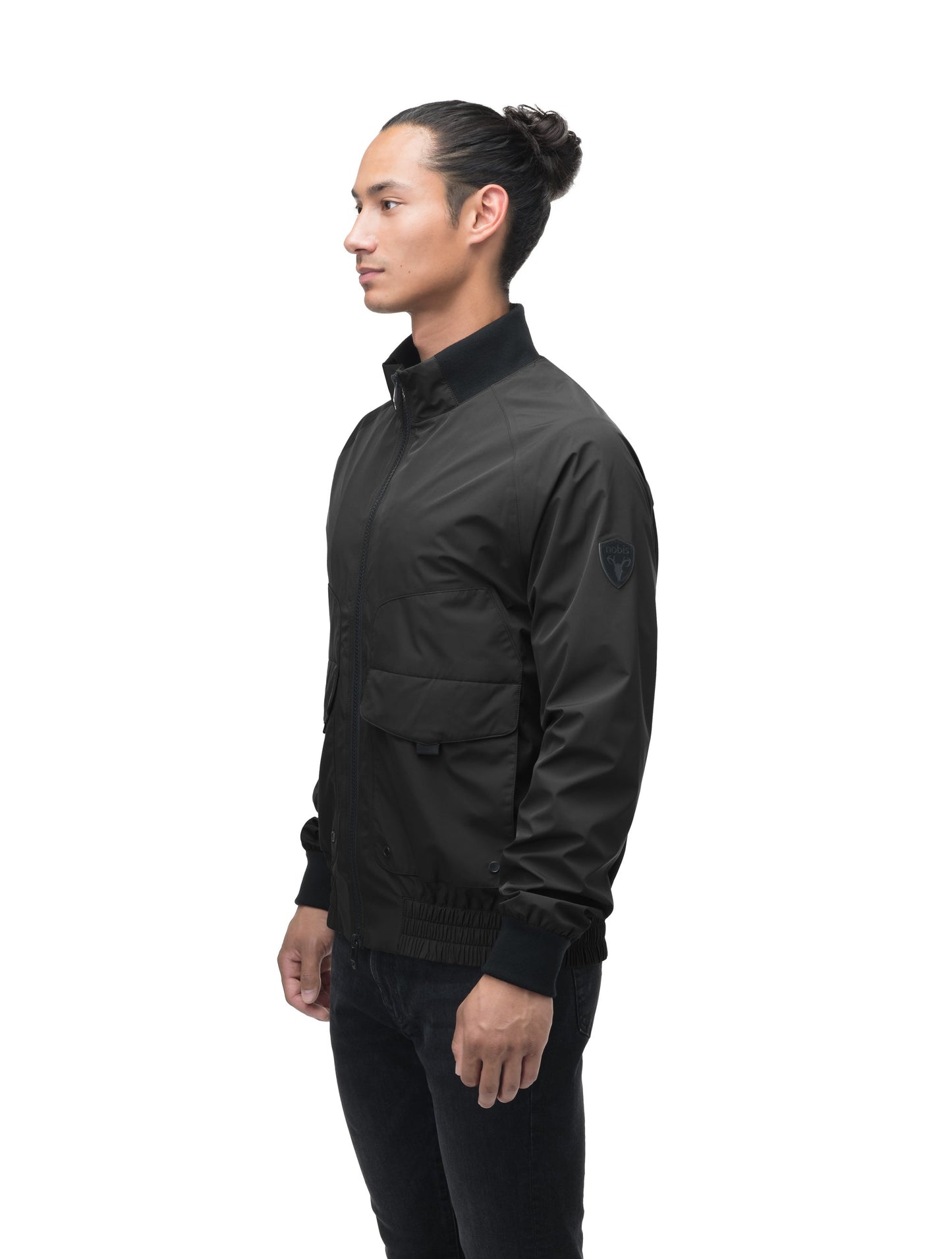 Men's hip length waterproof bomber jacket with 2-way zipper in Black