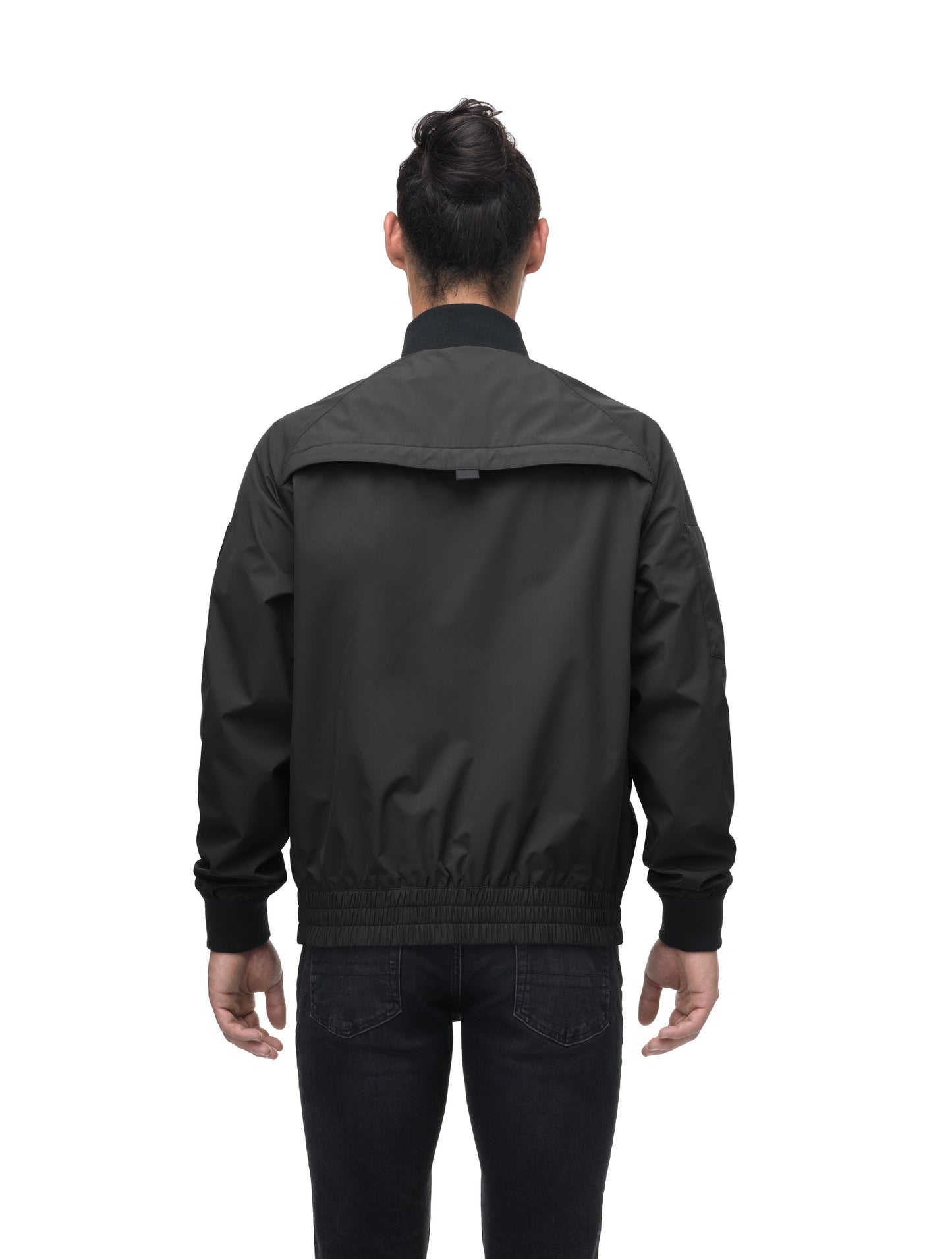 Men's hip length waterproof bomber jacket with 2-way zipper in Black