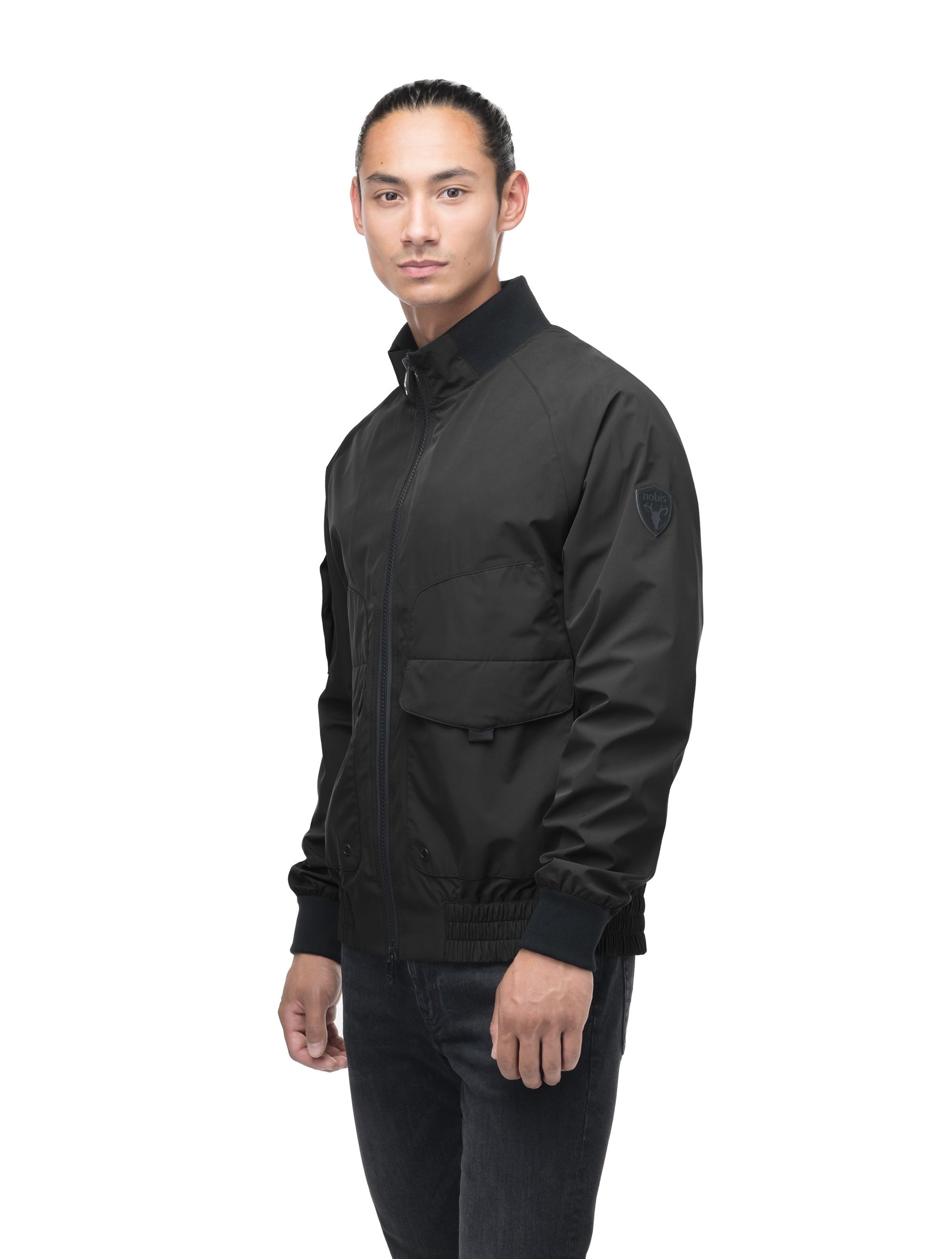 Men's hip length waterproof bomber jacket with 2-way zipper in Black