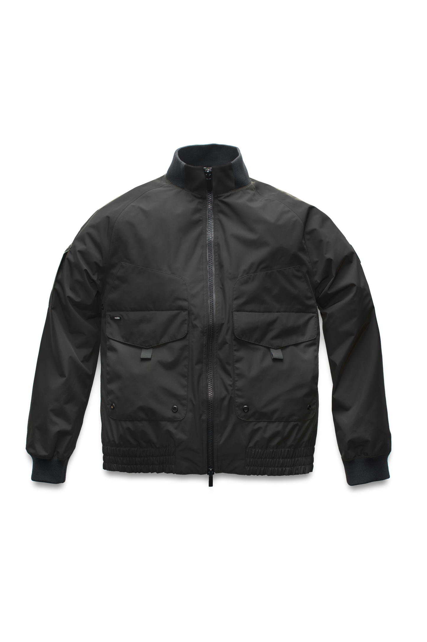 Men's hip length waterproof bomber jacket with 2-way zipper in Black