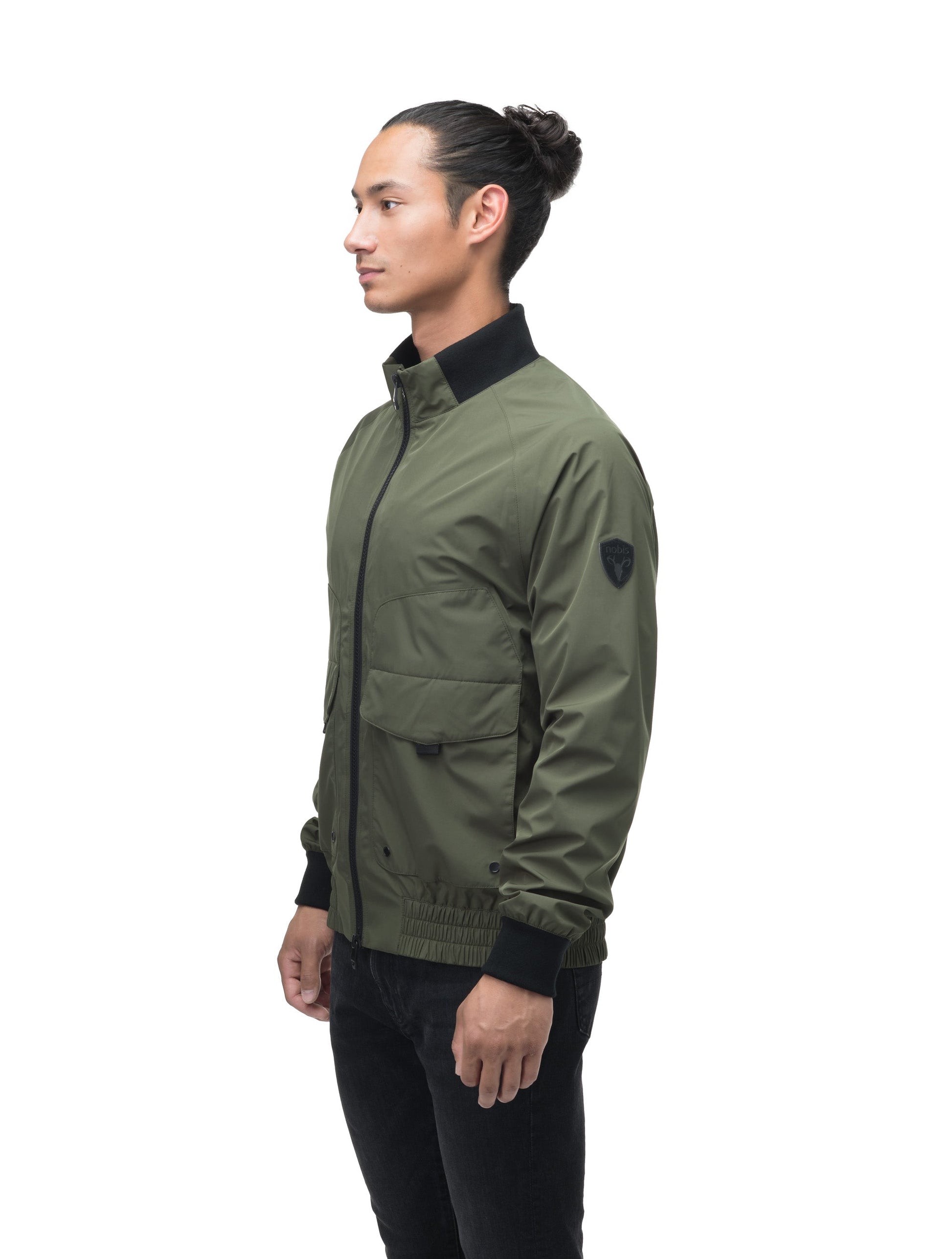 Men's hip length waterproof bomber jacket with 2-way zipper in Fatigue