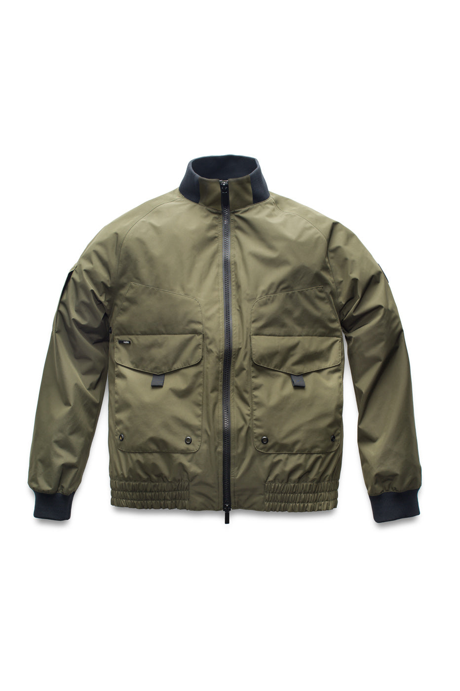 Men's hip length waterproof bomber jacket with 2-way zipper in Fatigue