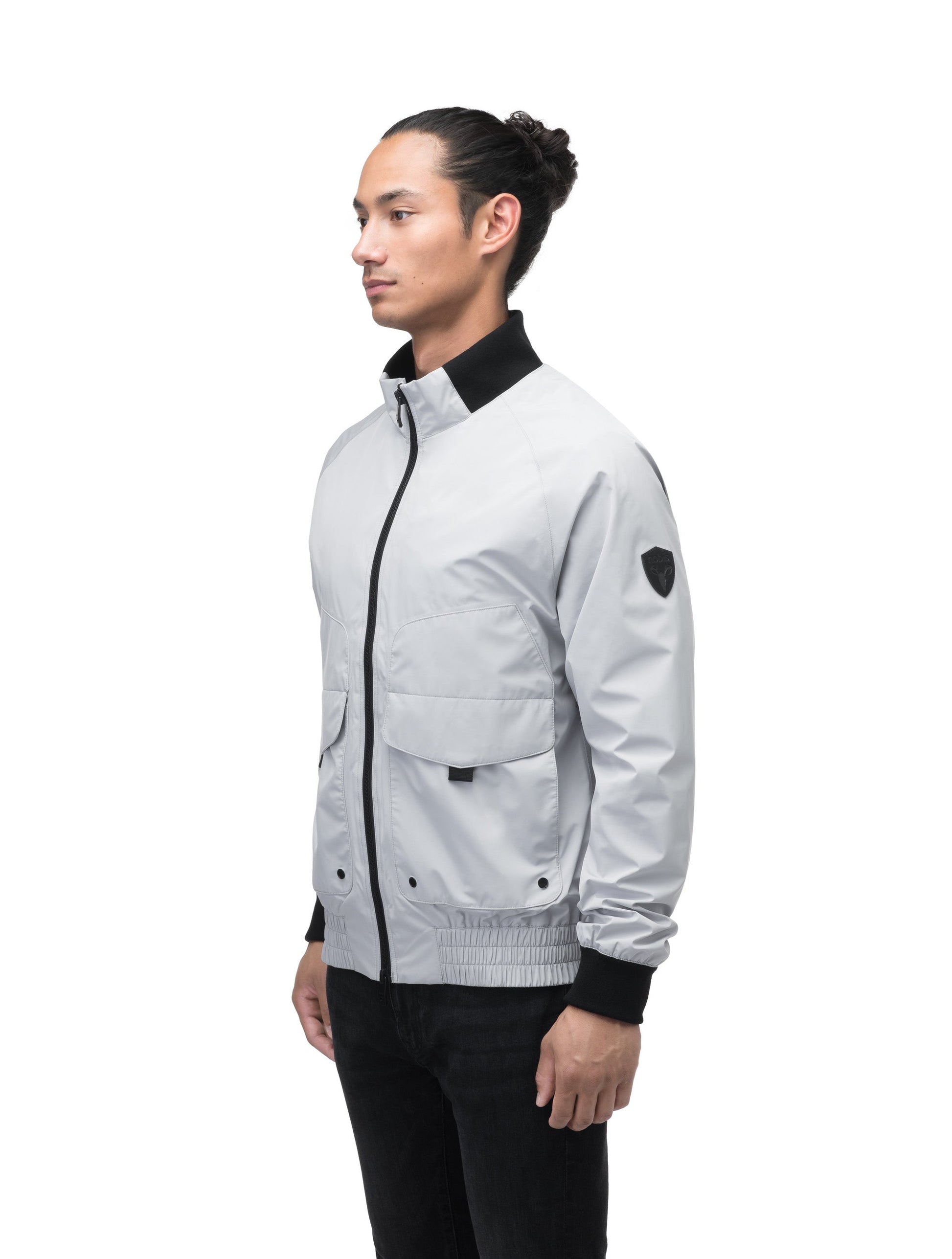 Men's hip length waterproof bomber jacket with 2-way zipper in Light Grey