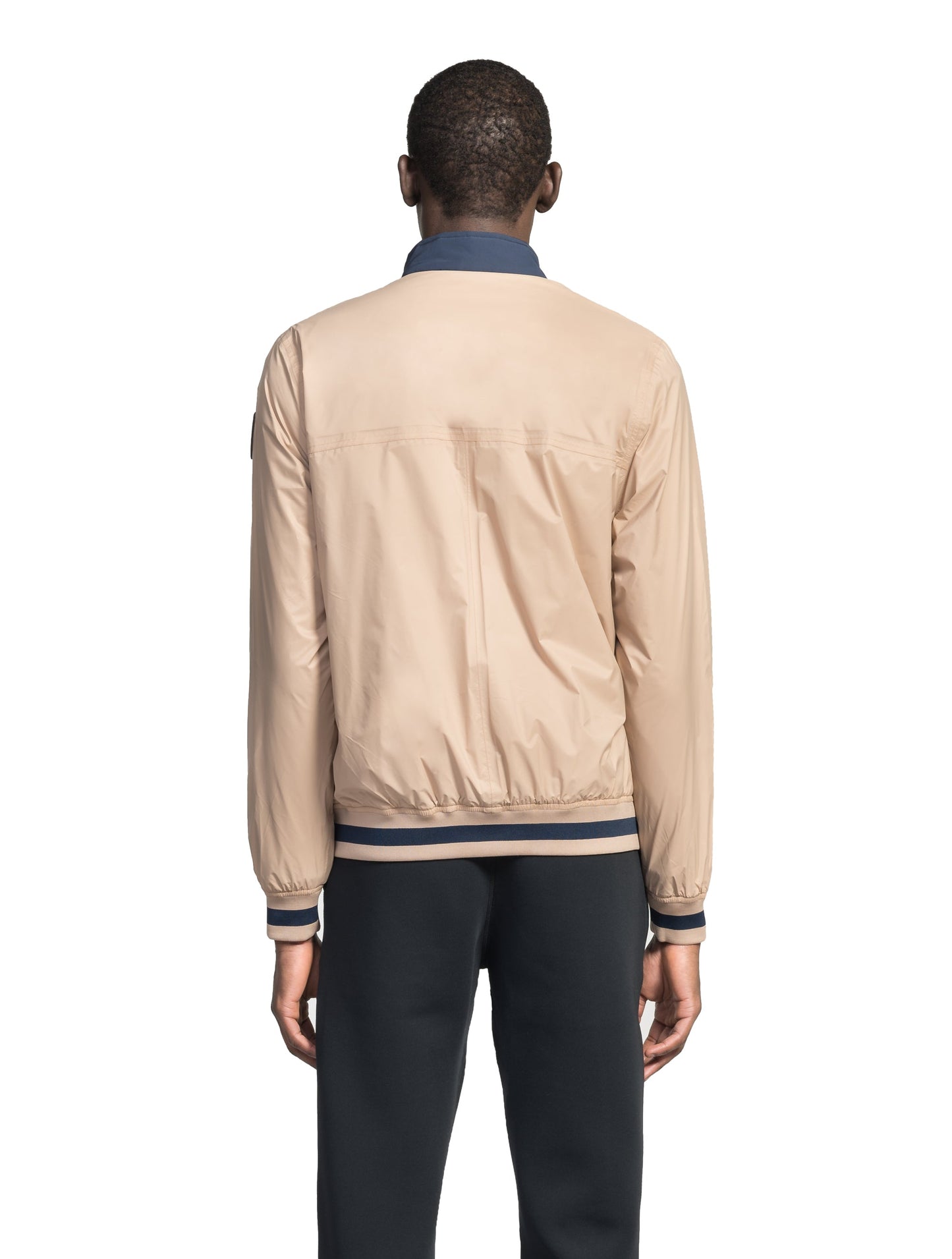 Men's lightweight taffeta bomber jacket with dark contrast trim in Fawn