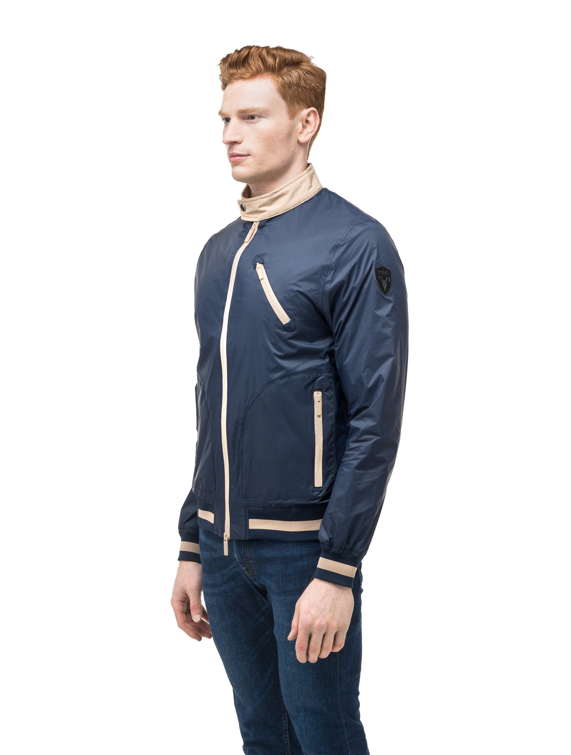 Men's lightweight taffeta bomber jacket with light contrast trim in Marine