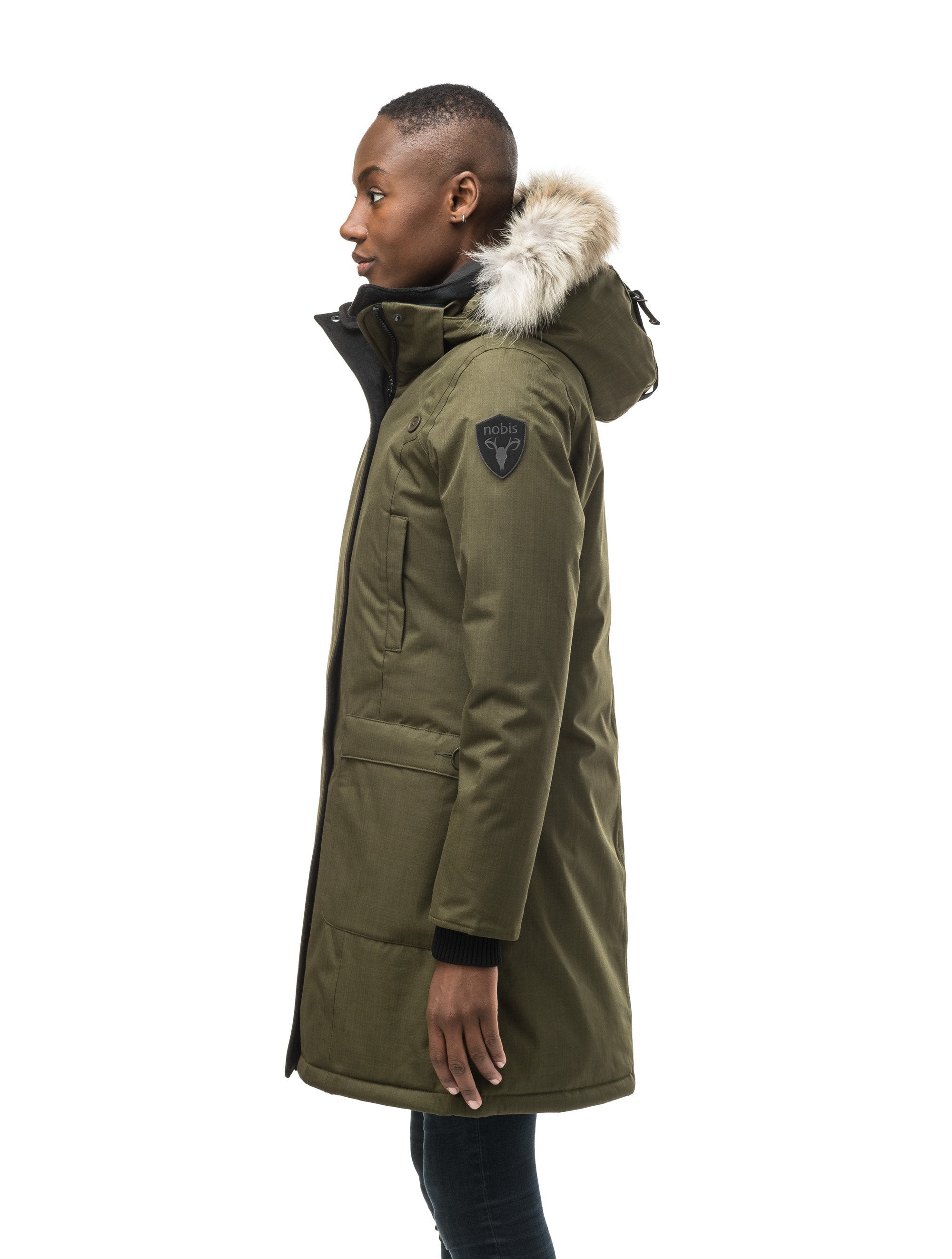 Green coat with fur hood online