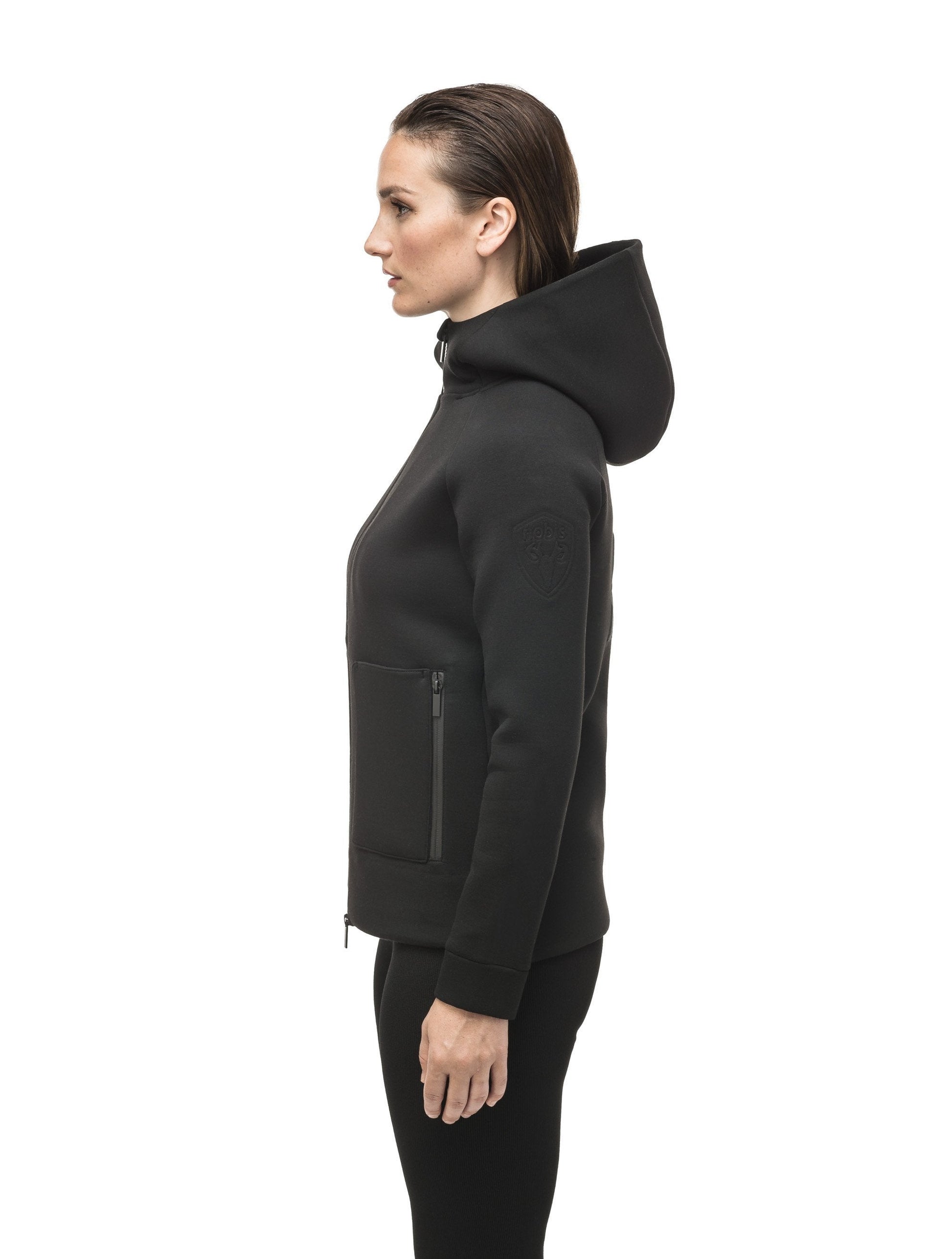 Structured women's hoodie with exposed zipper in Black