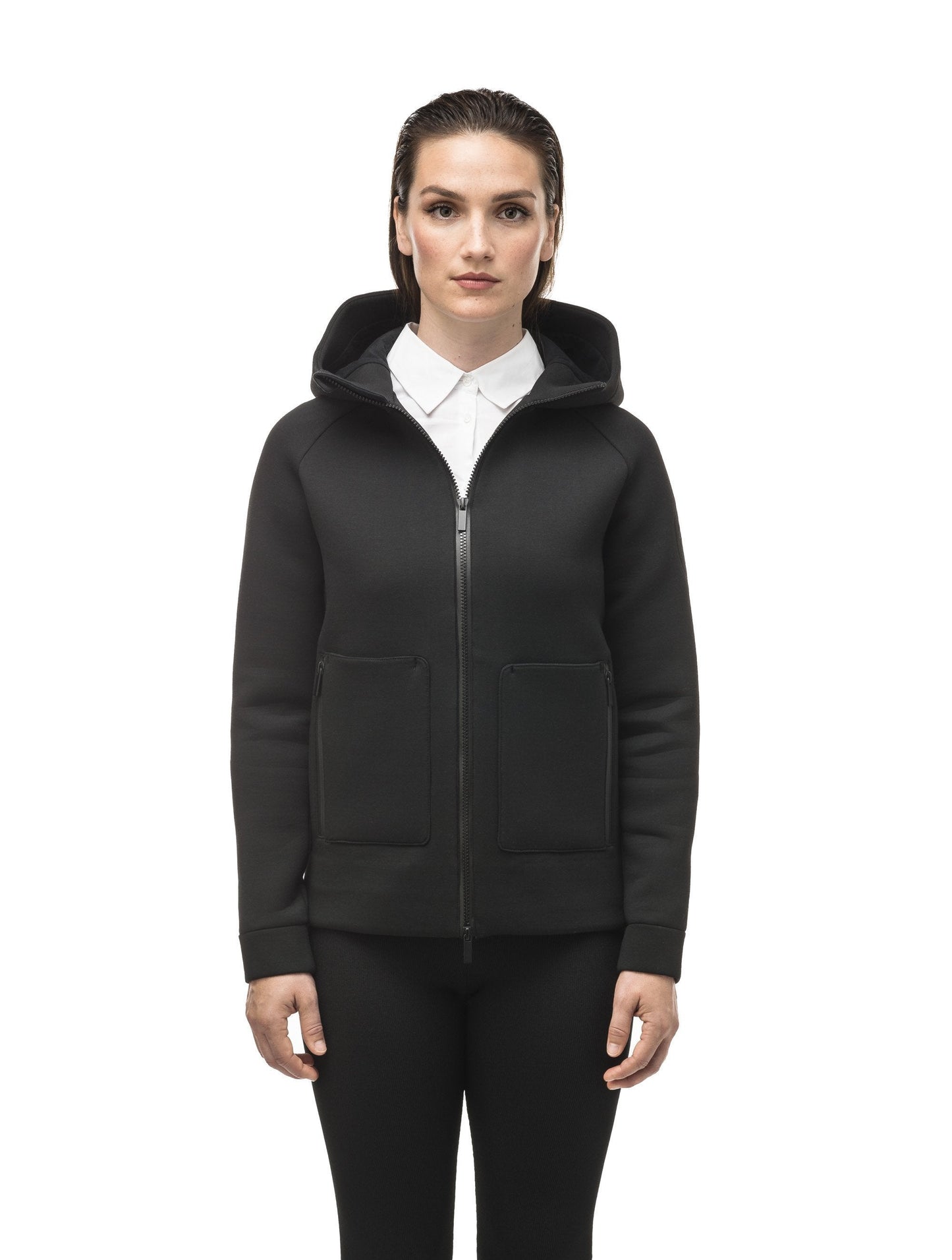 Structured women's hoodie with exposed zipper in Black