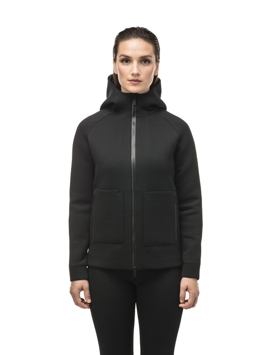 Structured women's hoodie with exposed zipper in Black + Black