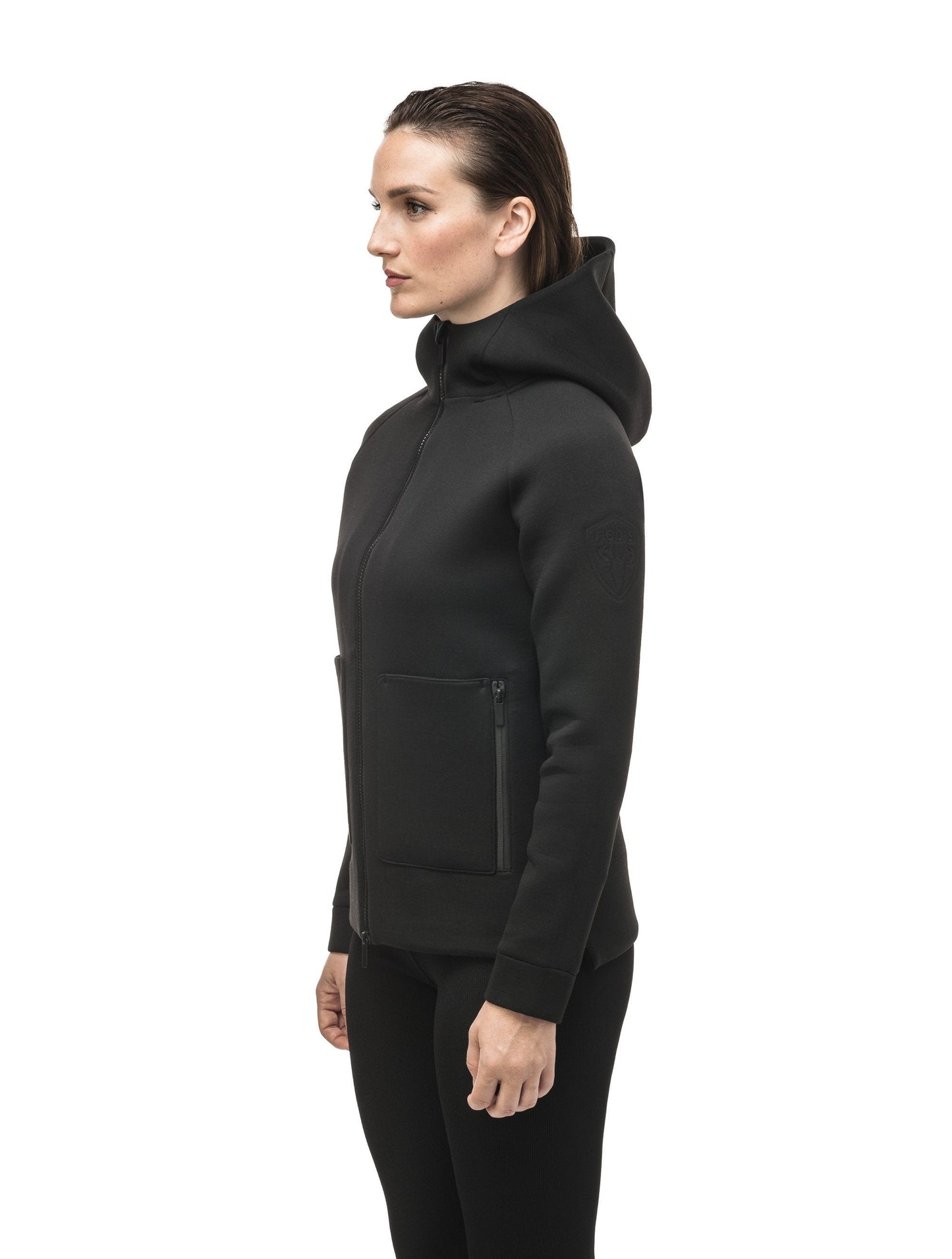 Structured women's hoodie with exposed zipper in Black