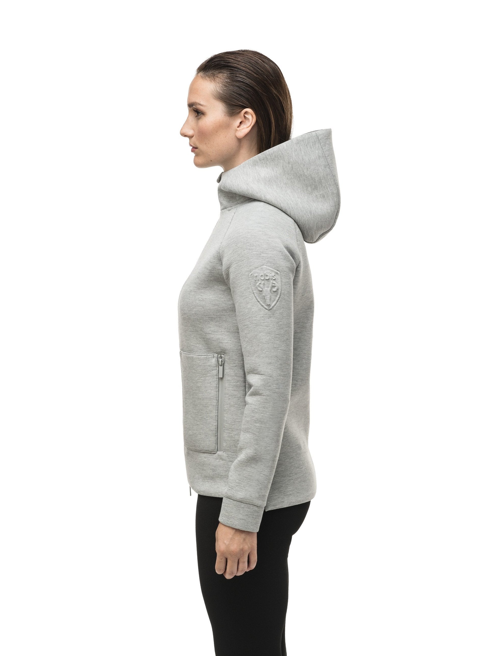 Structured women's hoodie with exposed zipper in Grey Melange