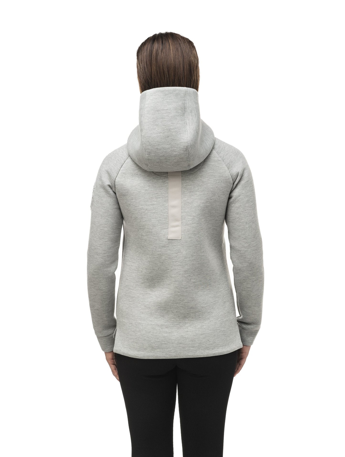 Structured women's hoodie with exposed zipper in Grey Melange