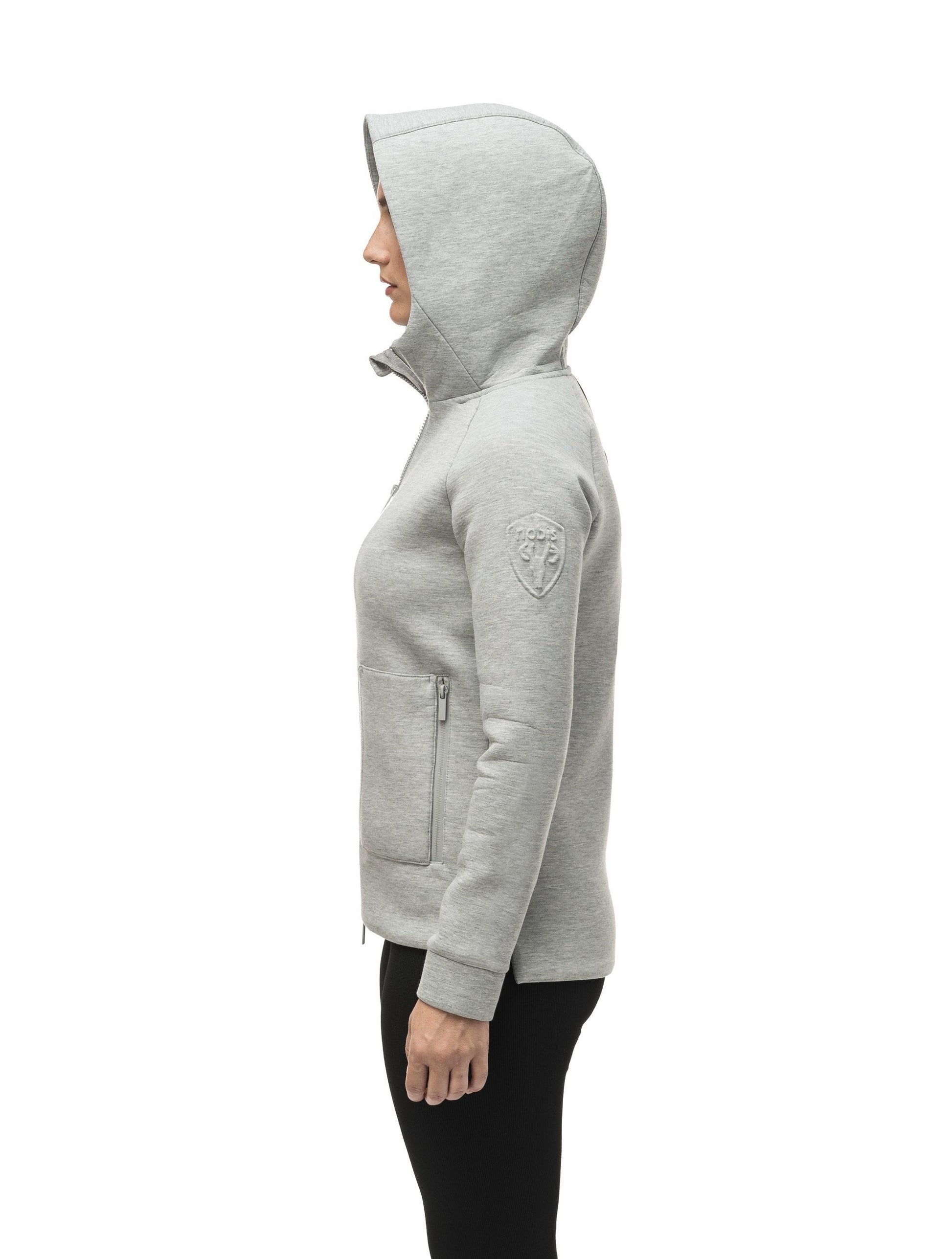 Structured women's hoodie with exposed zipper in Grey Melange