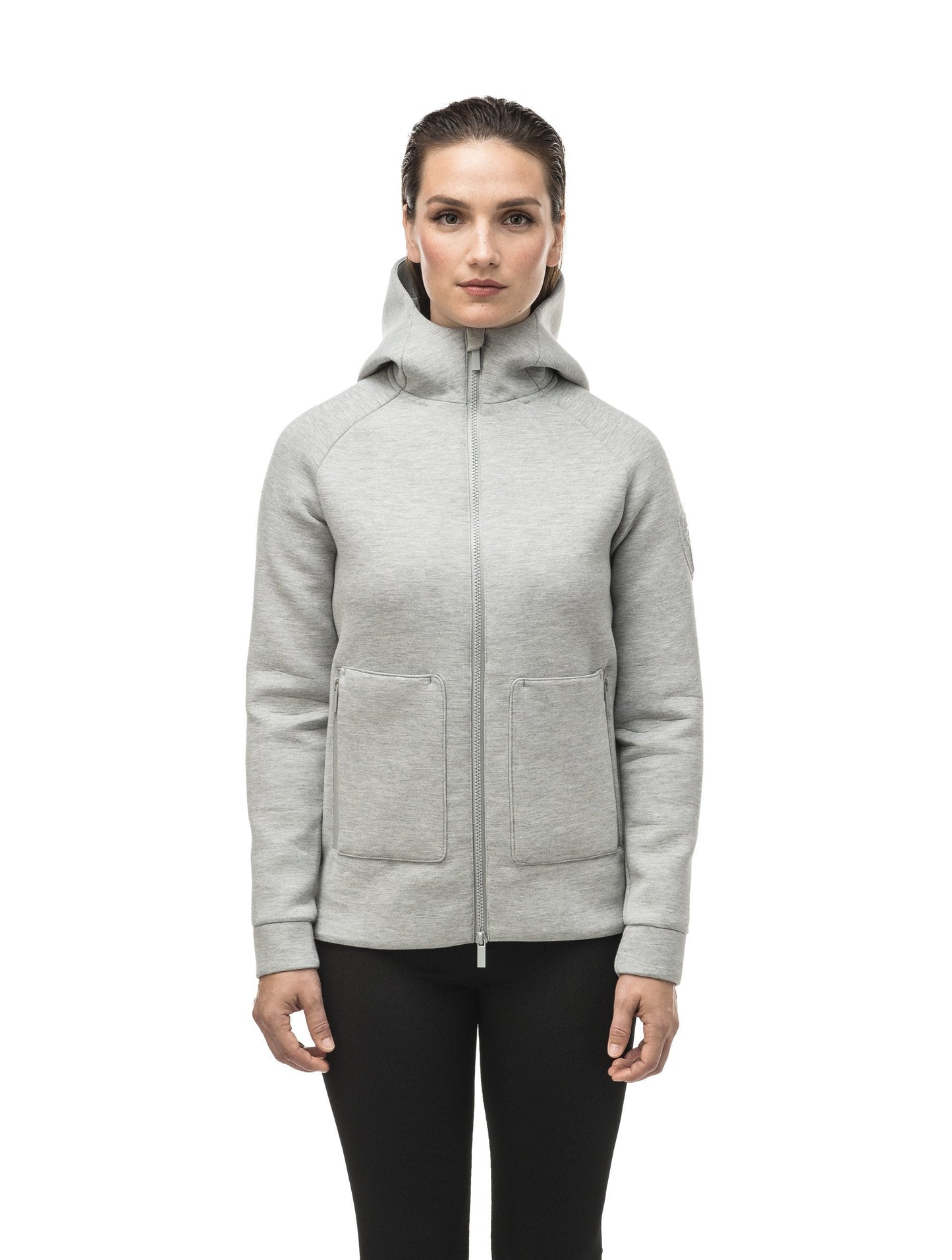 Structured women's hoodie with exposed zipper in Grey Melange