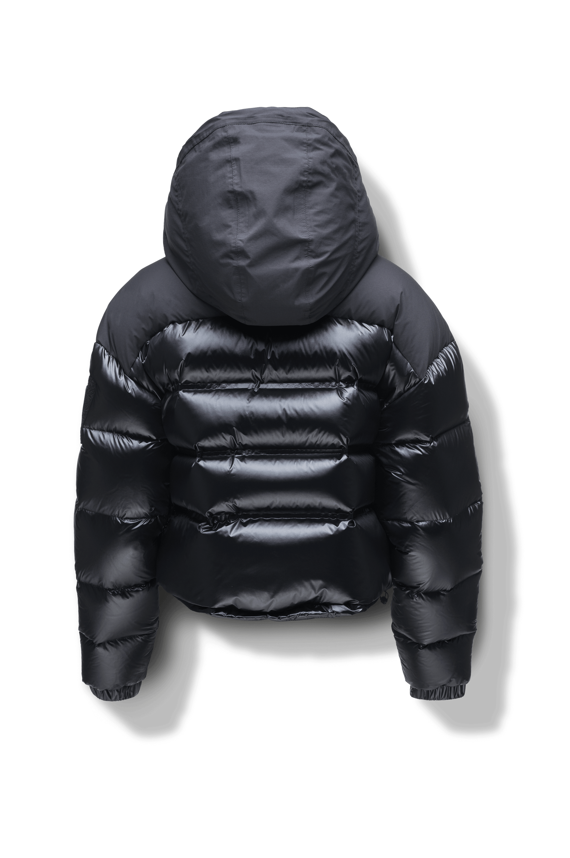 Tempus Women's Performance Short Puffer Jacket in waist length, premium technical nylon taffeta fabrication, Premium Canadian origin White Duck Down insulation, removable down-filled hood, two-way centre-front zipper, fleece-lined zipper pockets at waist, pit zipper vents, in Black