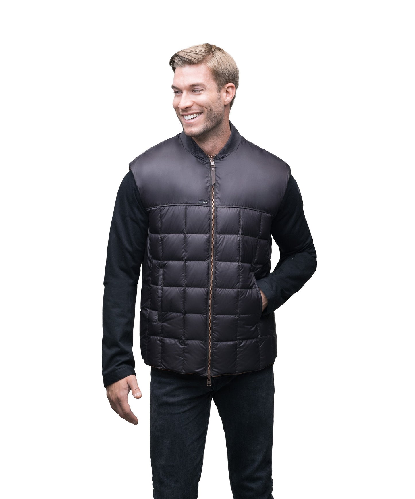 Quilted men's down filled vest in Dark Brown