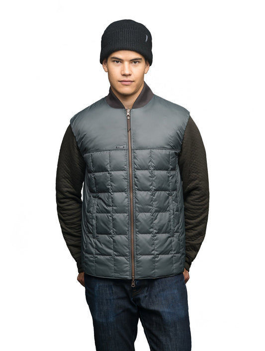 Quilted men's down filled vest in Foggy Blue + Foggy Blue