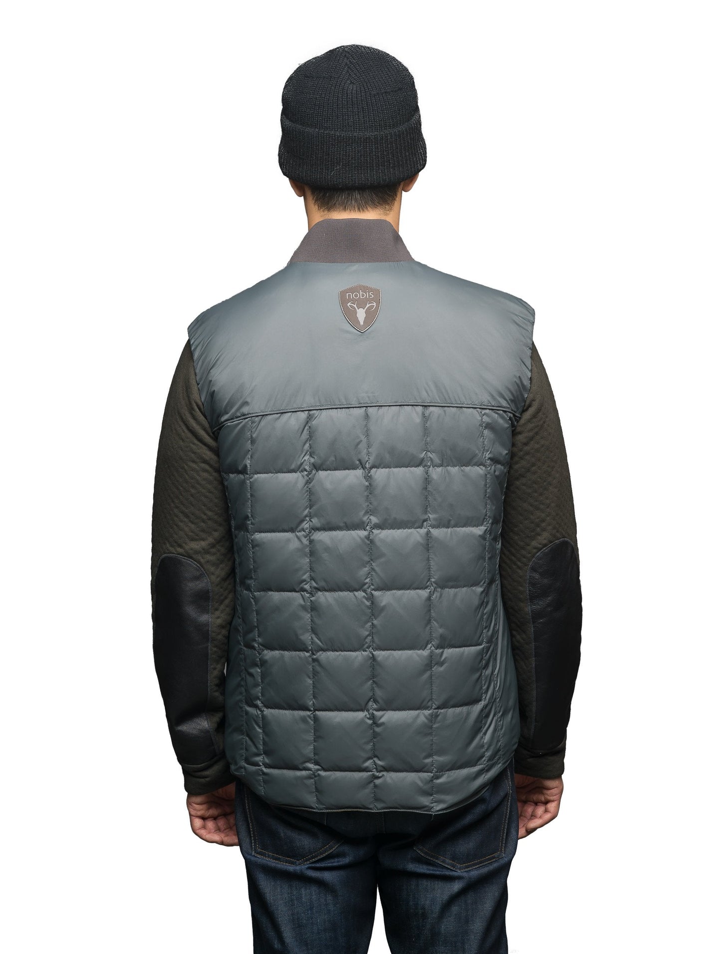 Quilted men's down filled vest in Foggy Blue