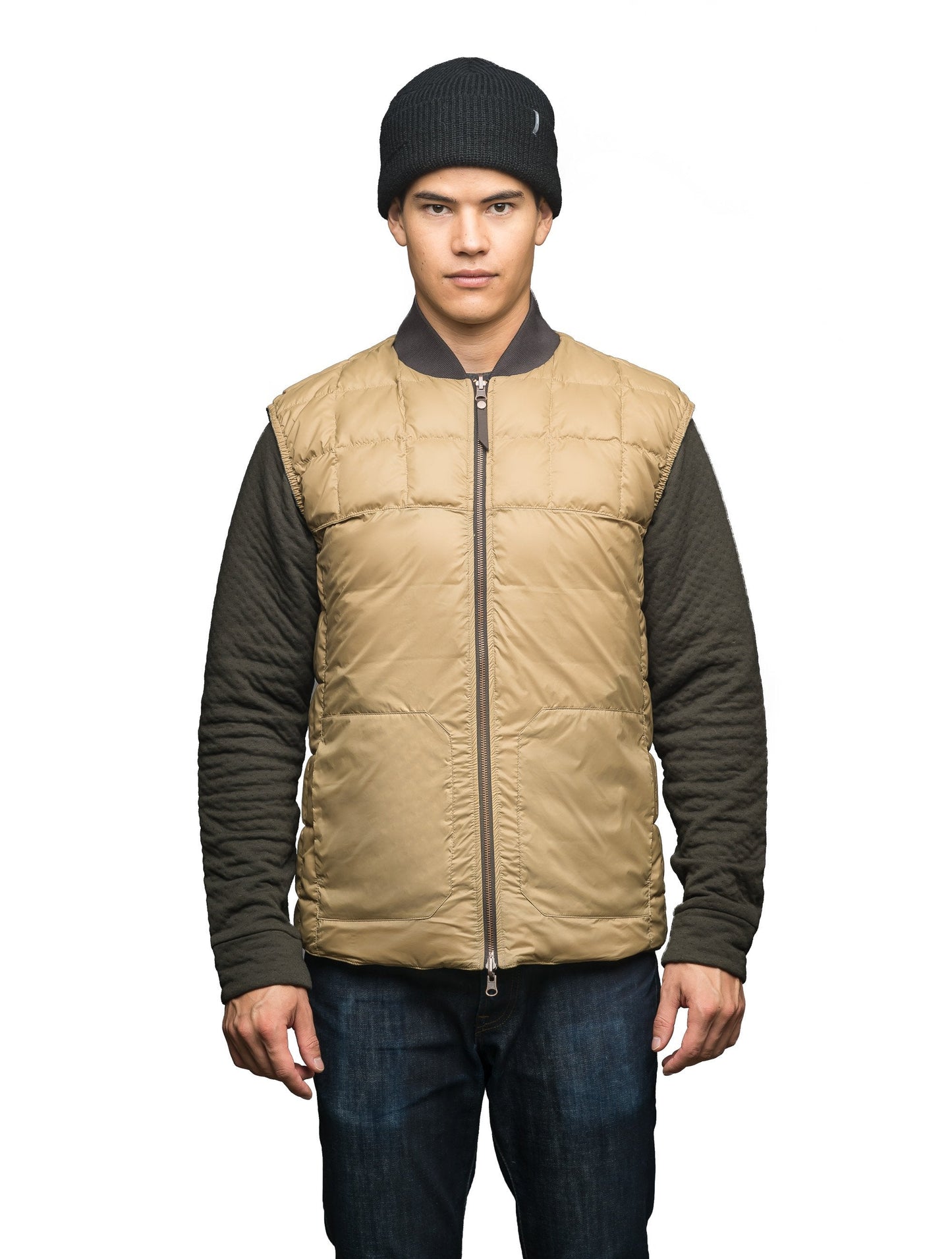Quilted men's down filled vest in Foggy Blue