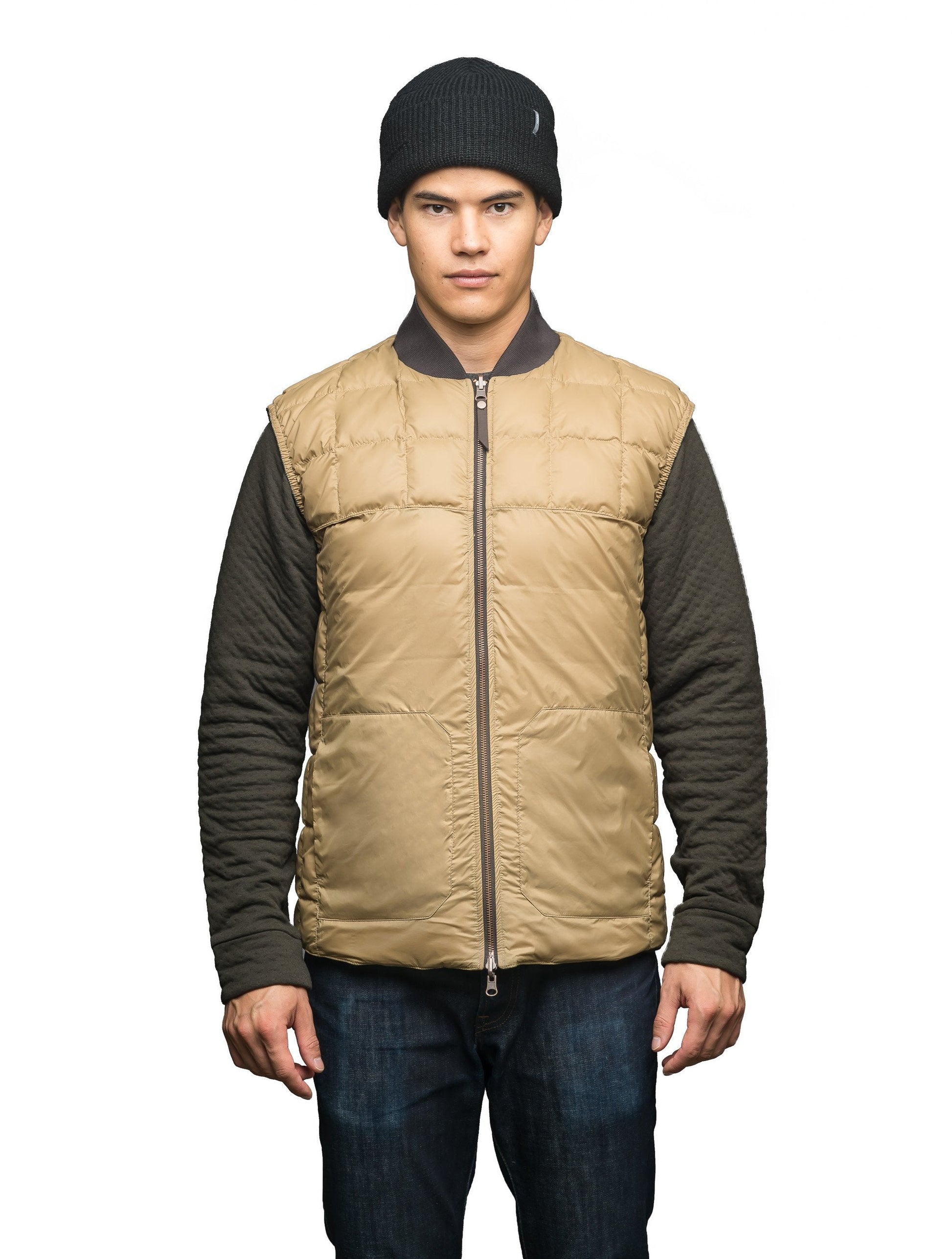 Quilted men's down filled vest in Foggy Blue