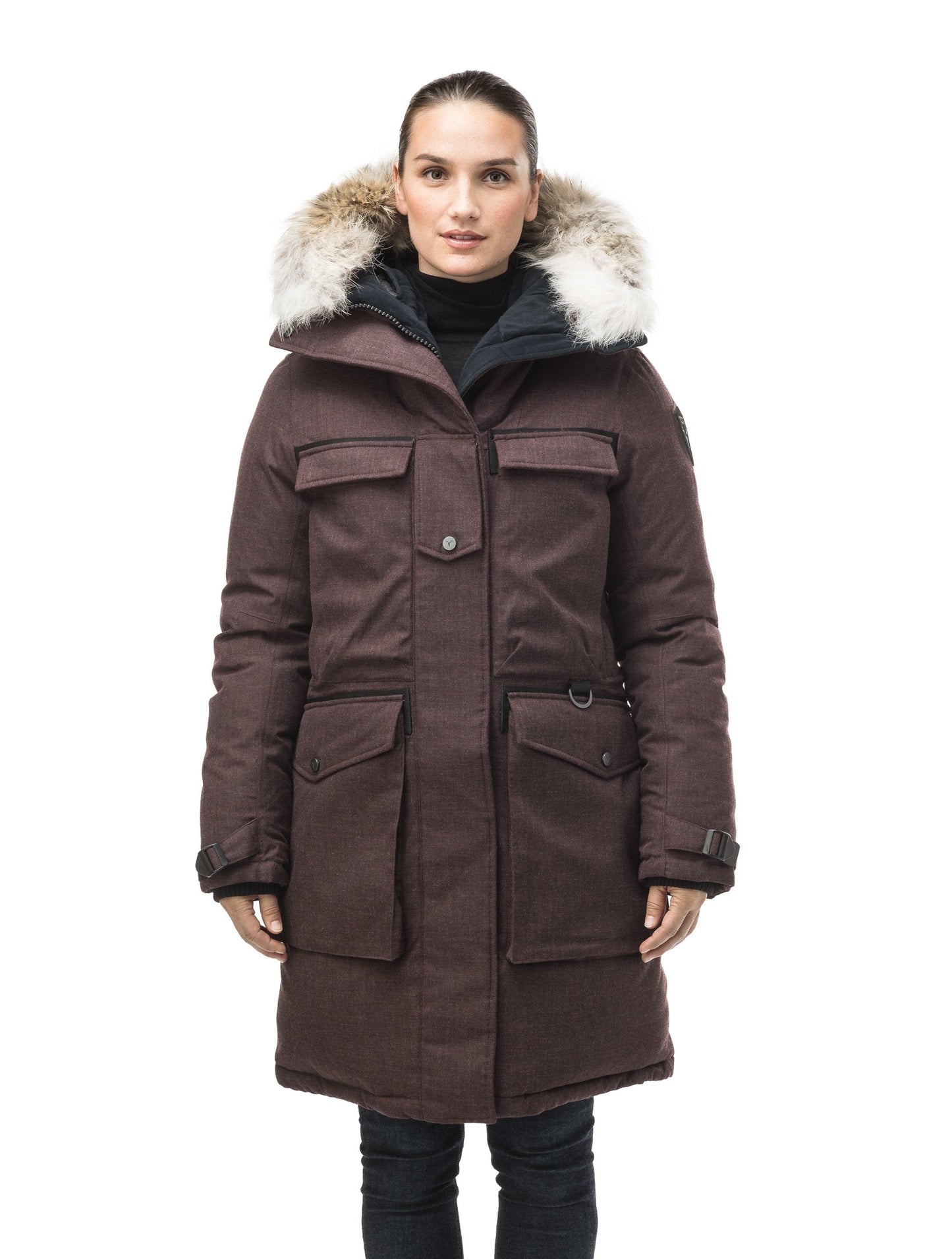 Women's extreme parka with our highest down filling and a removable down filled hood in H. Burgundy