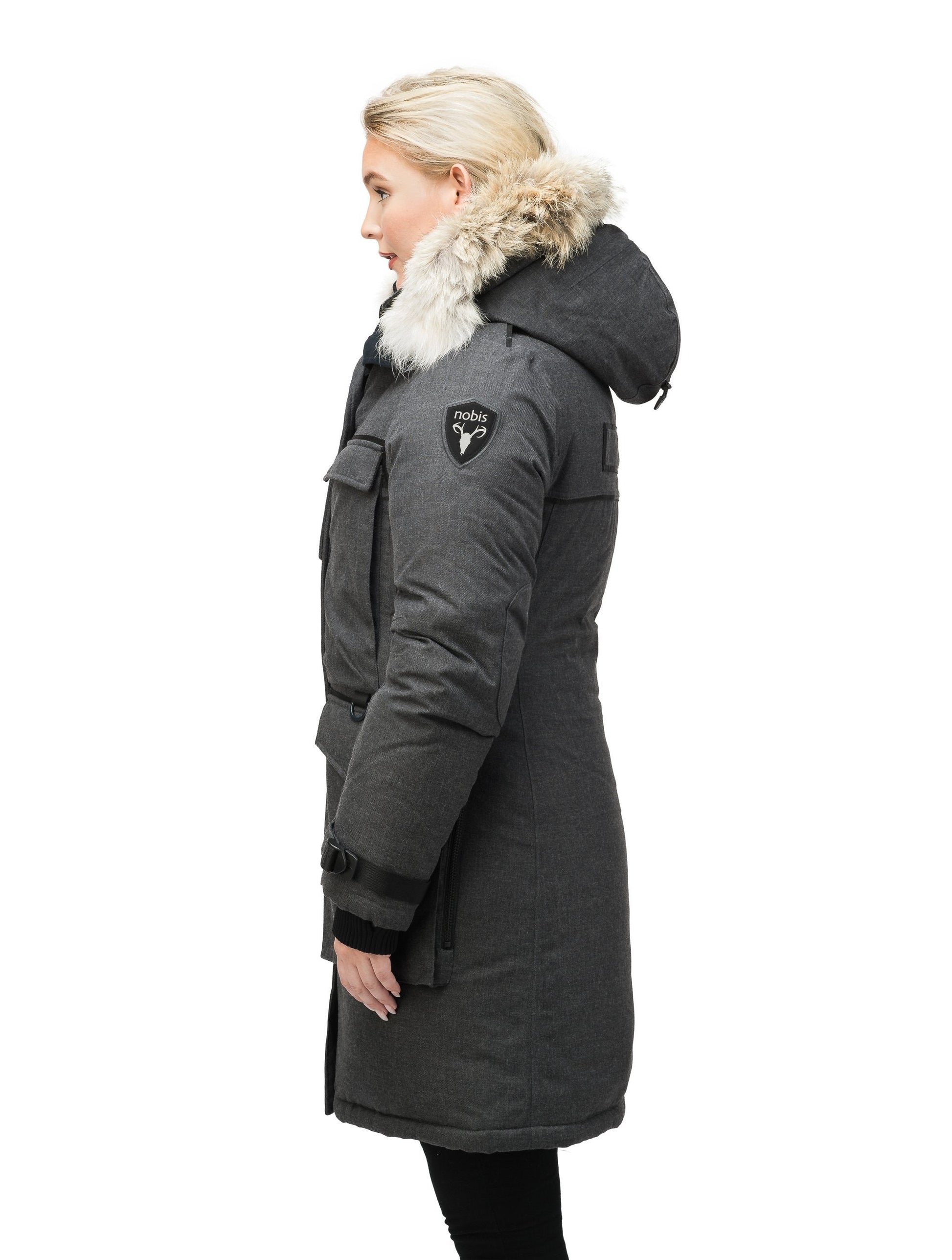 Women's extreme parka with our highest down filling and a removable down filled hood in H. Charcoal