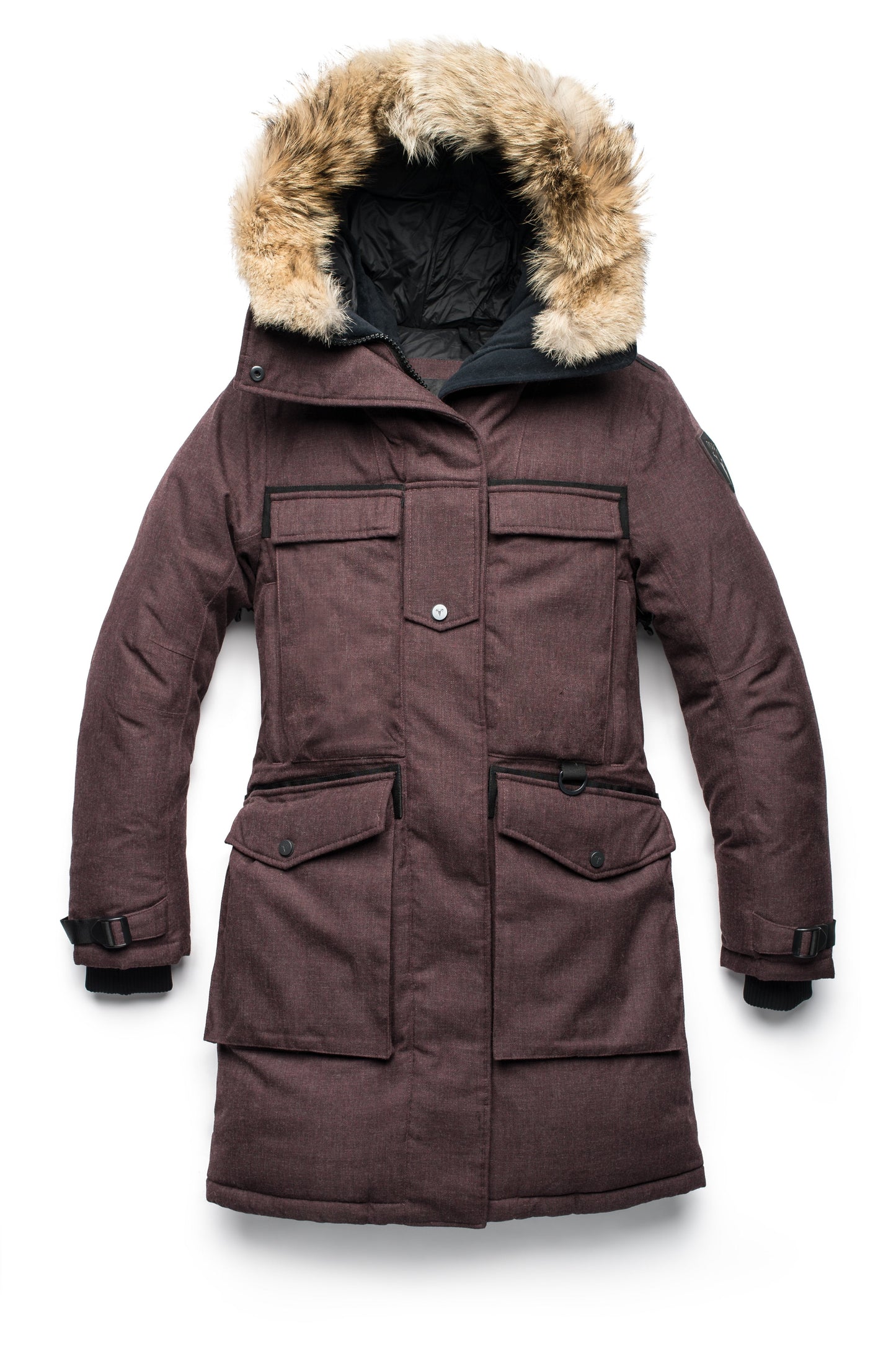 Women's extreme parka with our highest down filling and a removable down filled hood in H. Burgundy