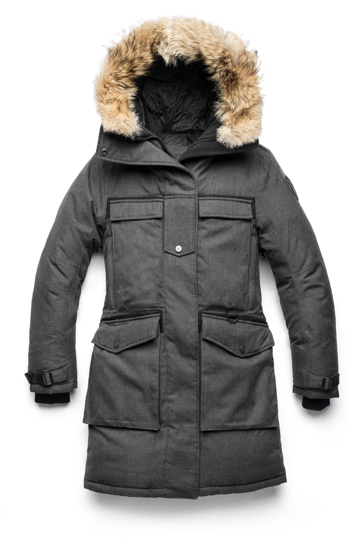 Women's extreme parka with our highest down filling and a removable down filled hood in H. Charcoal