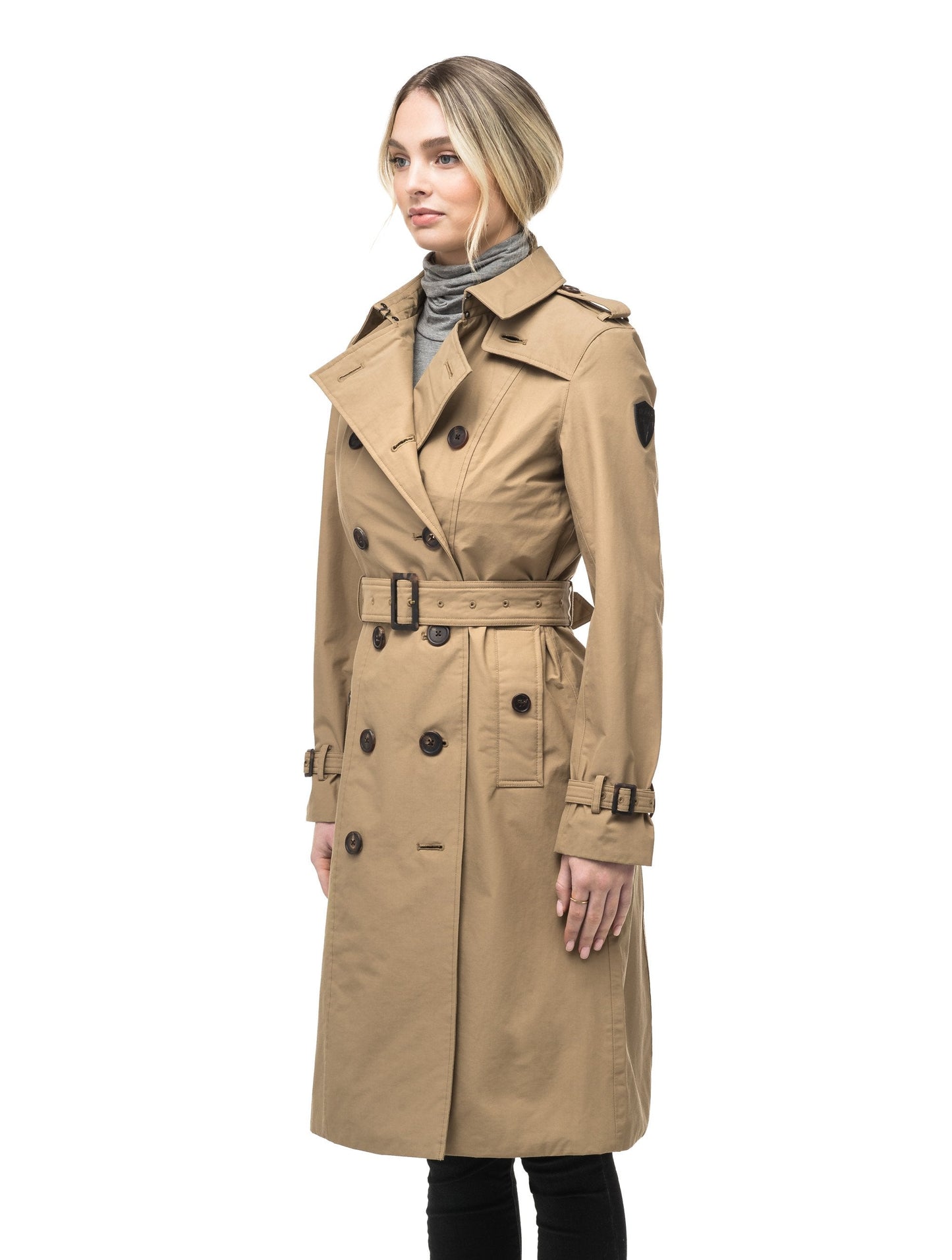 Women's knee length trench coat with removable belt in Cork