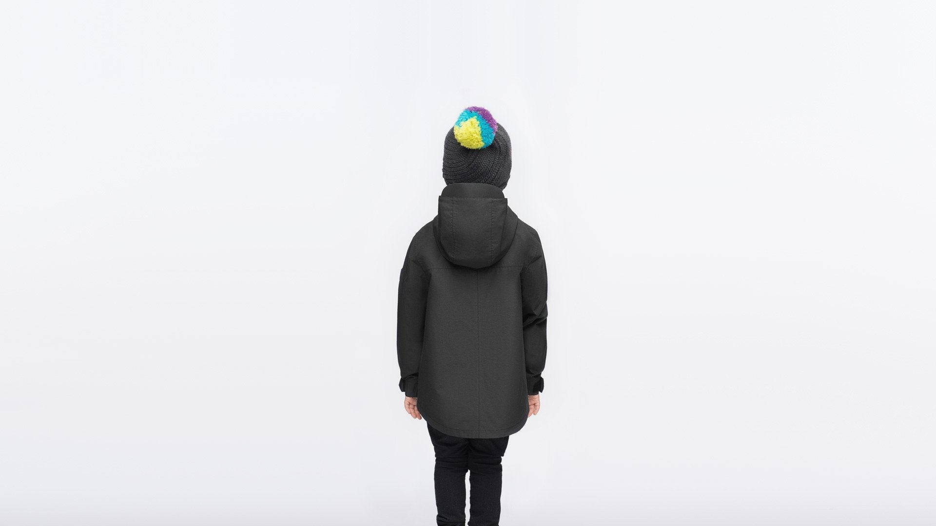 Kids' hip length raincoat with hood in Black