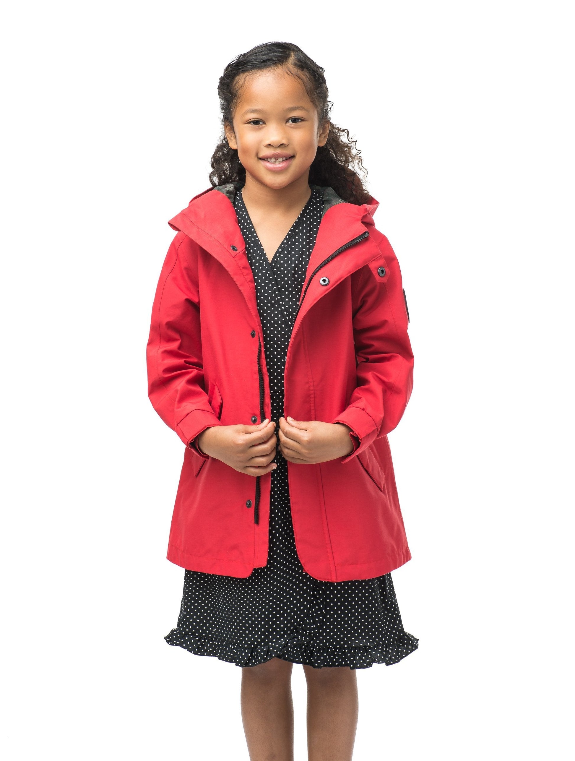 Kids' hip length raincoat with hood in Red