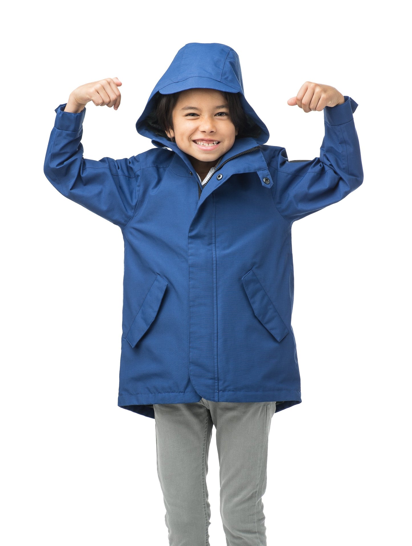 Kids' hip length raincoat with hood in Royal