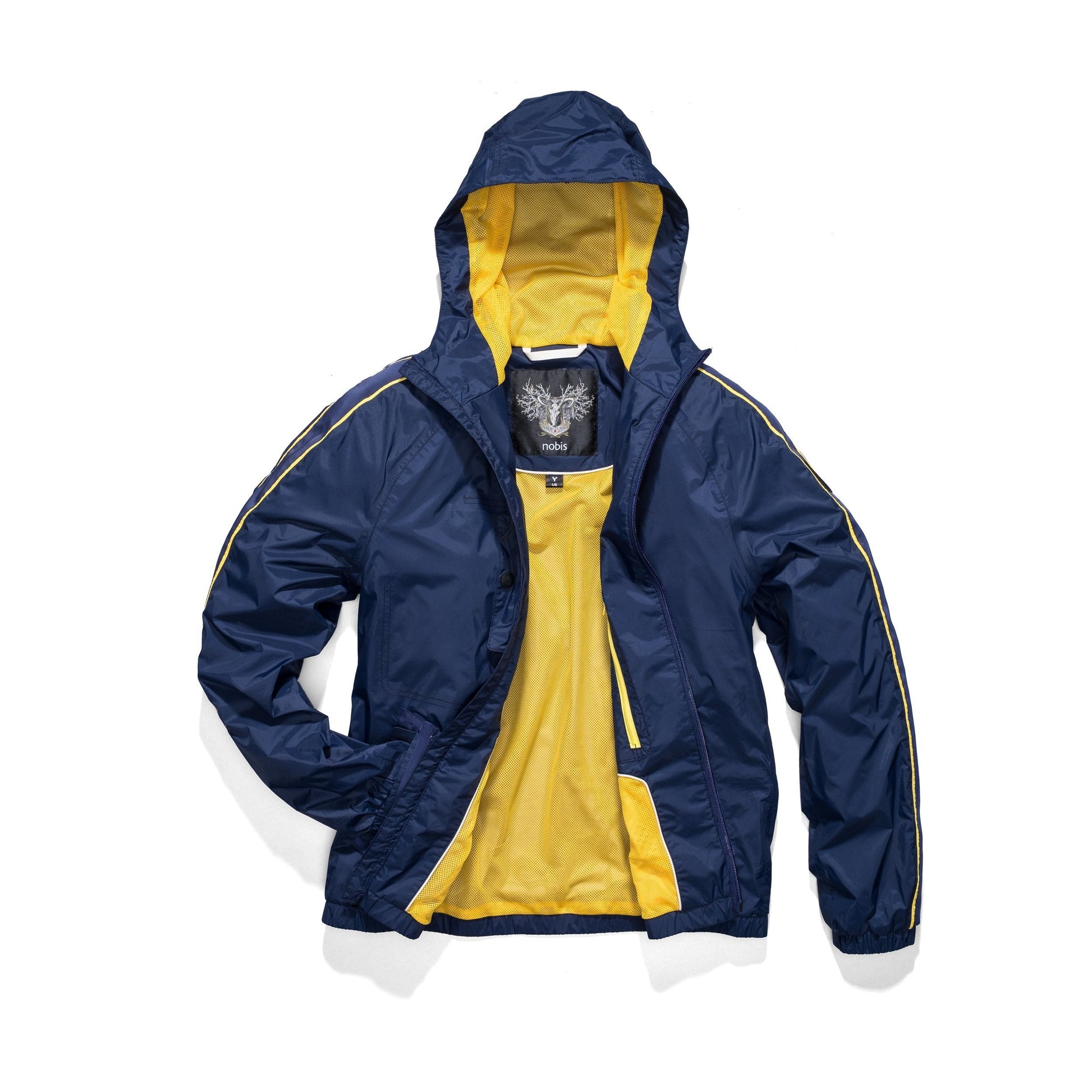 Men's waist length windbreaker with hood in Marine