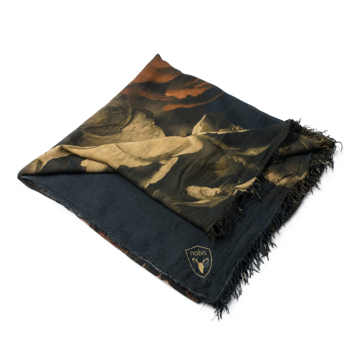 Square modal cashmere blend scarf with fringe edges in a Floral Print