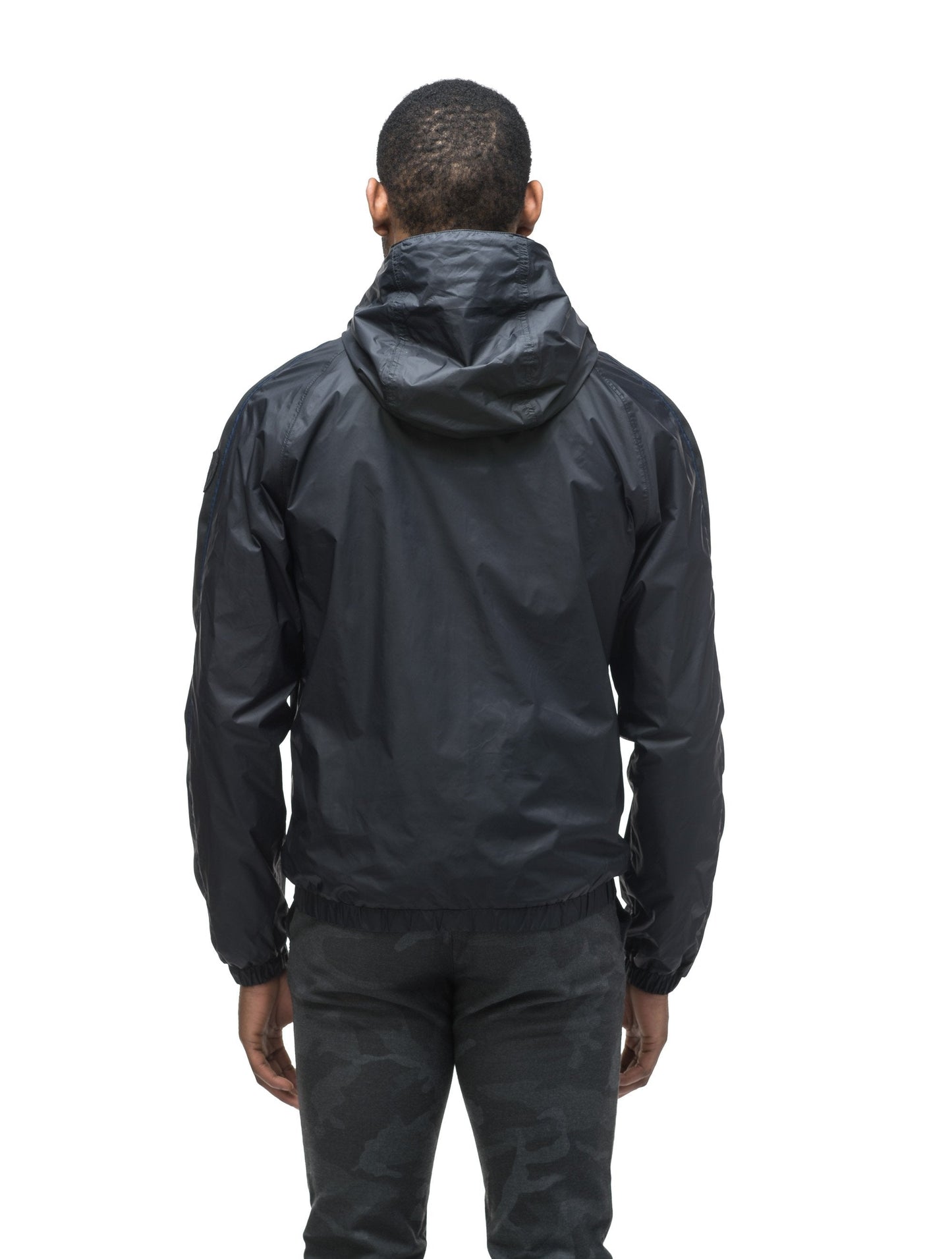 Men's waist length windbreaker with hood in Black