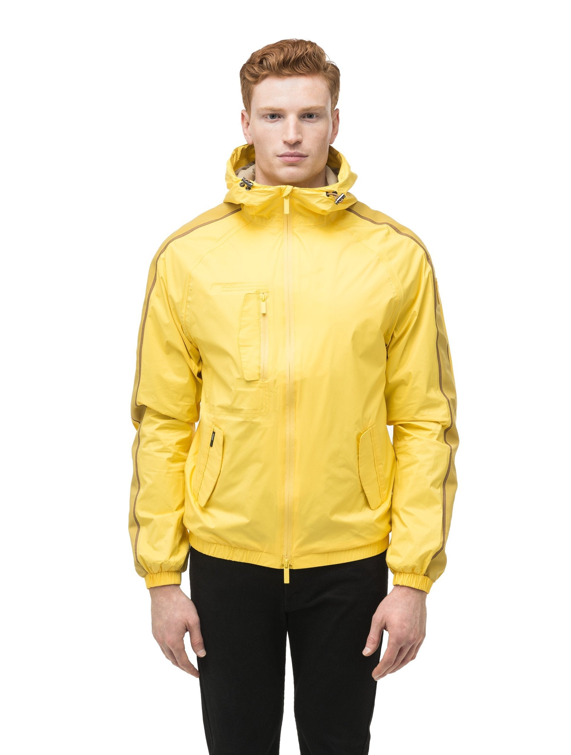 Men's waist length windbreaker with hood in Citron