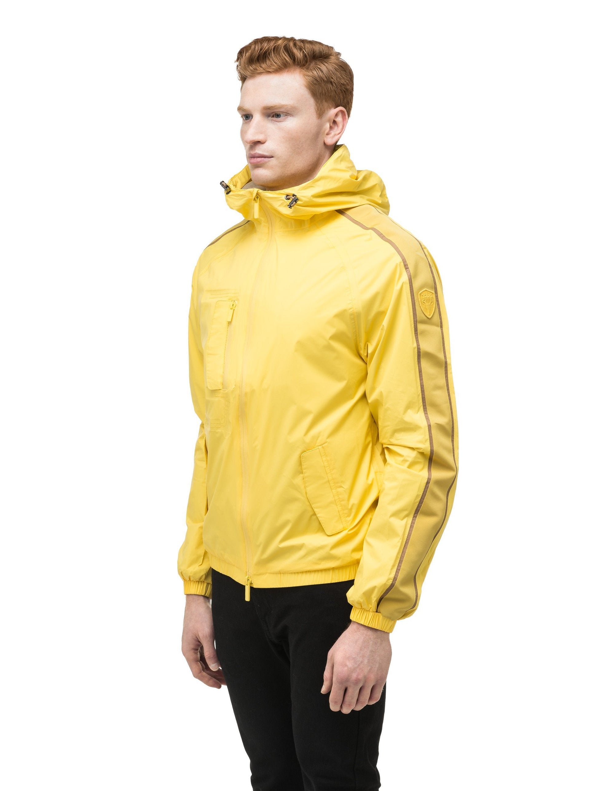 Men's waist length windbreaker with hood in Citron