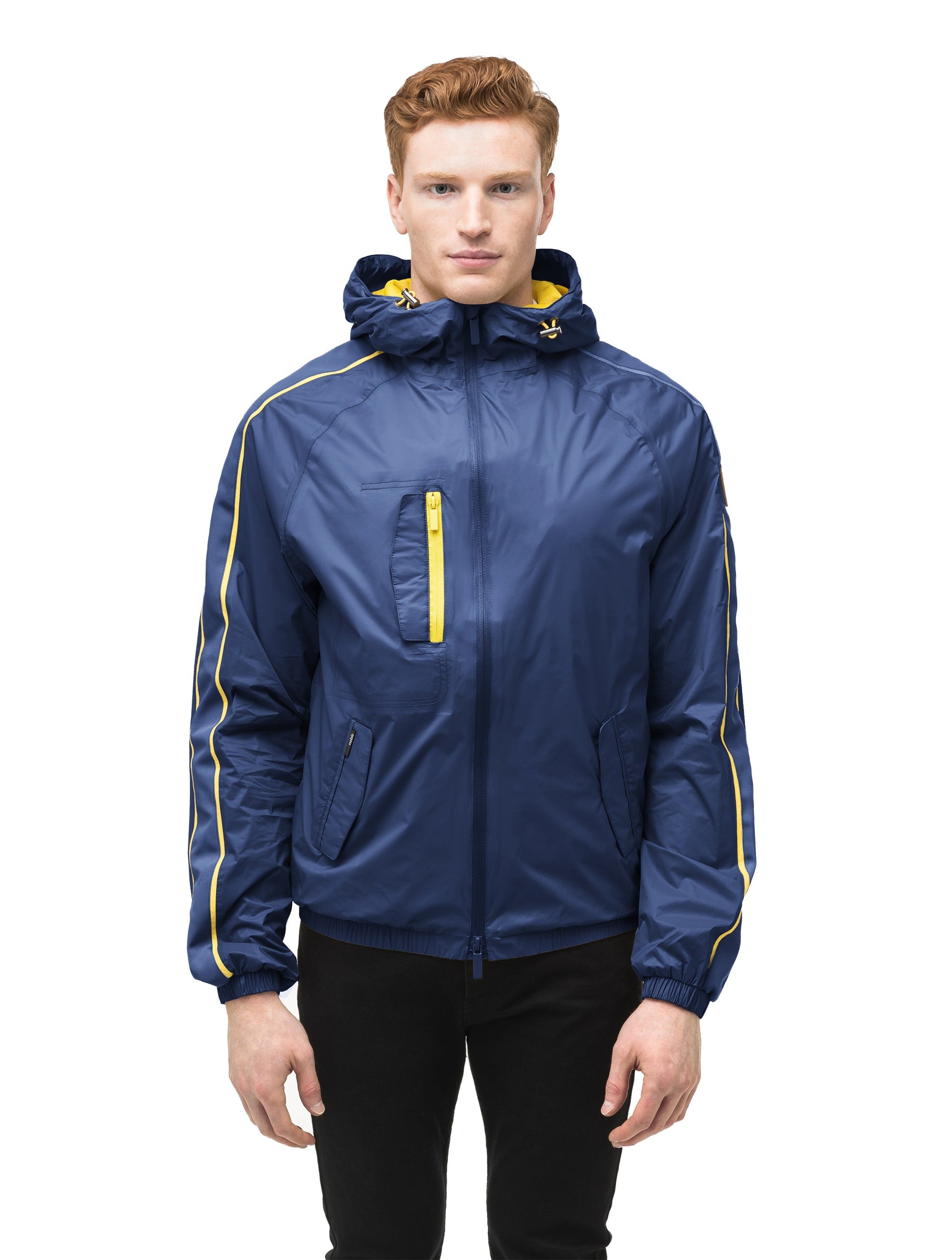 Men's waist length windbreaker with hood in Marine