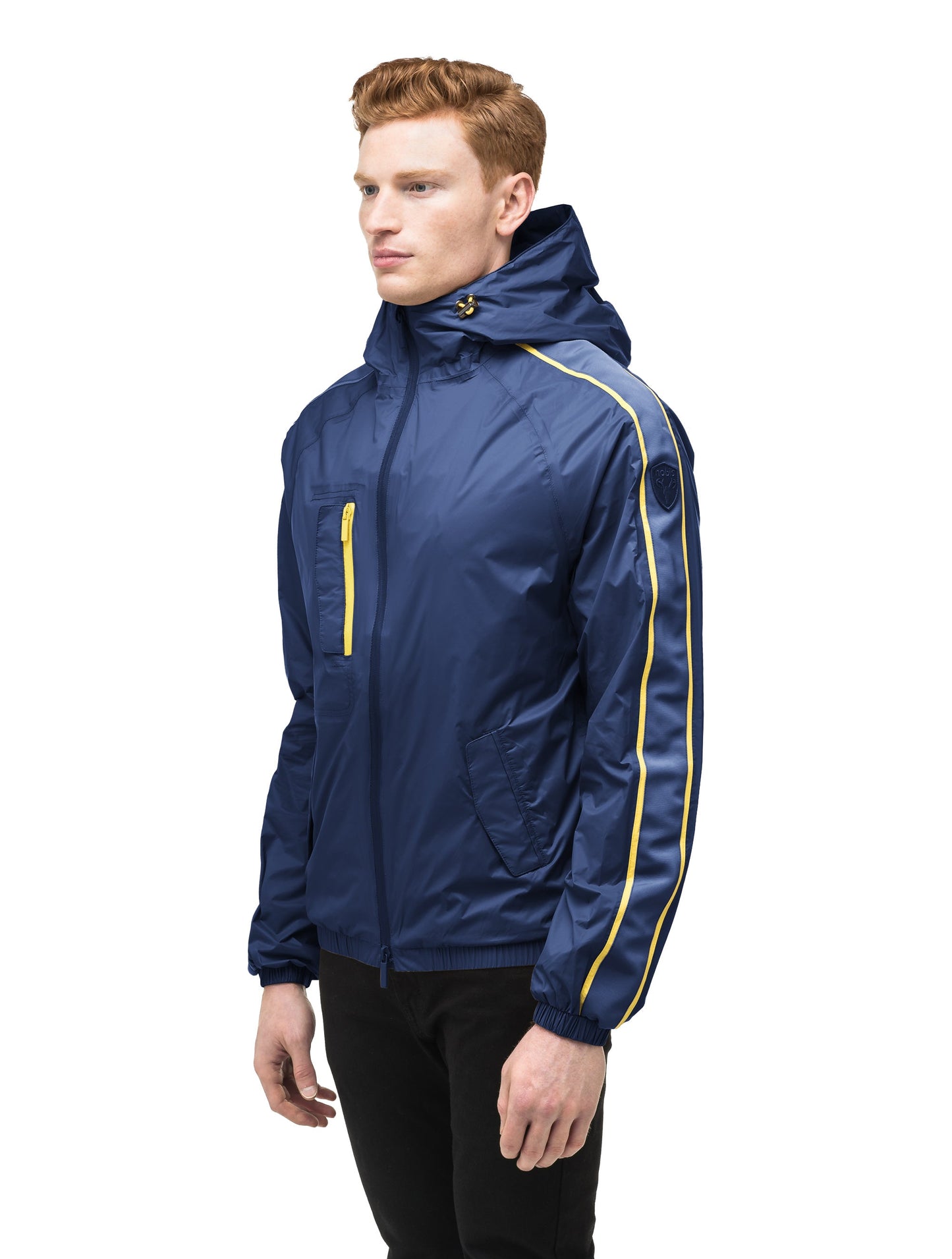 Men's waist length windbreaker with hood in Marine