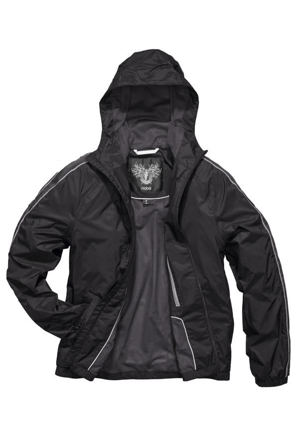 Men's waist length windbreaker with hood in Black