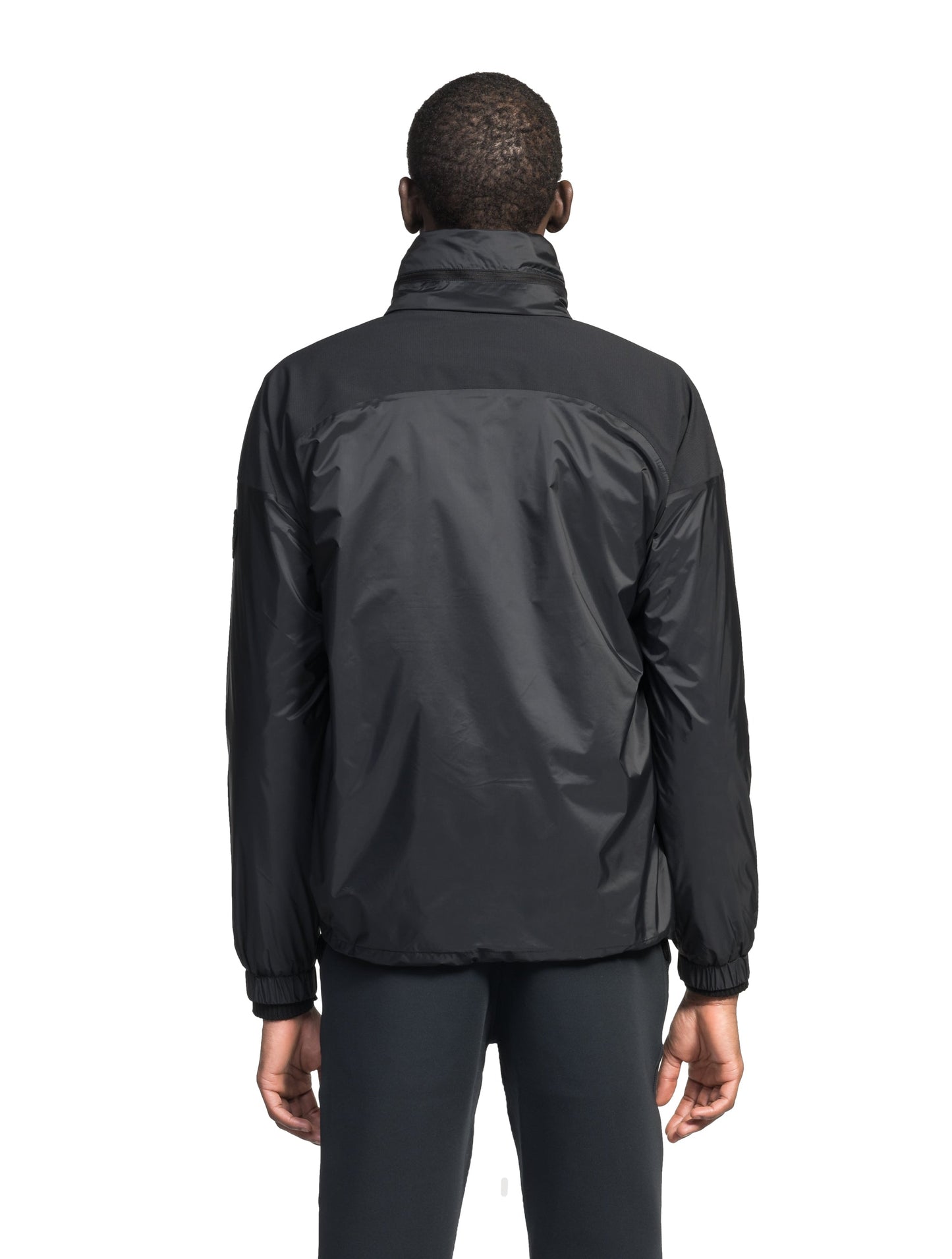 Men's hip length waterproof jacket with tuckable hood and 2-way zipper in Black