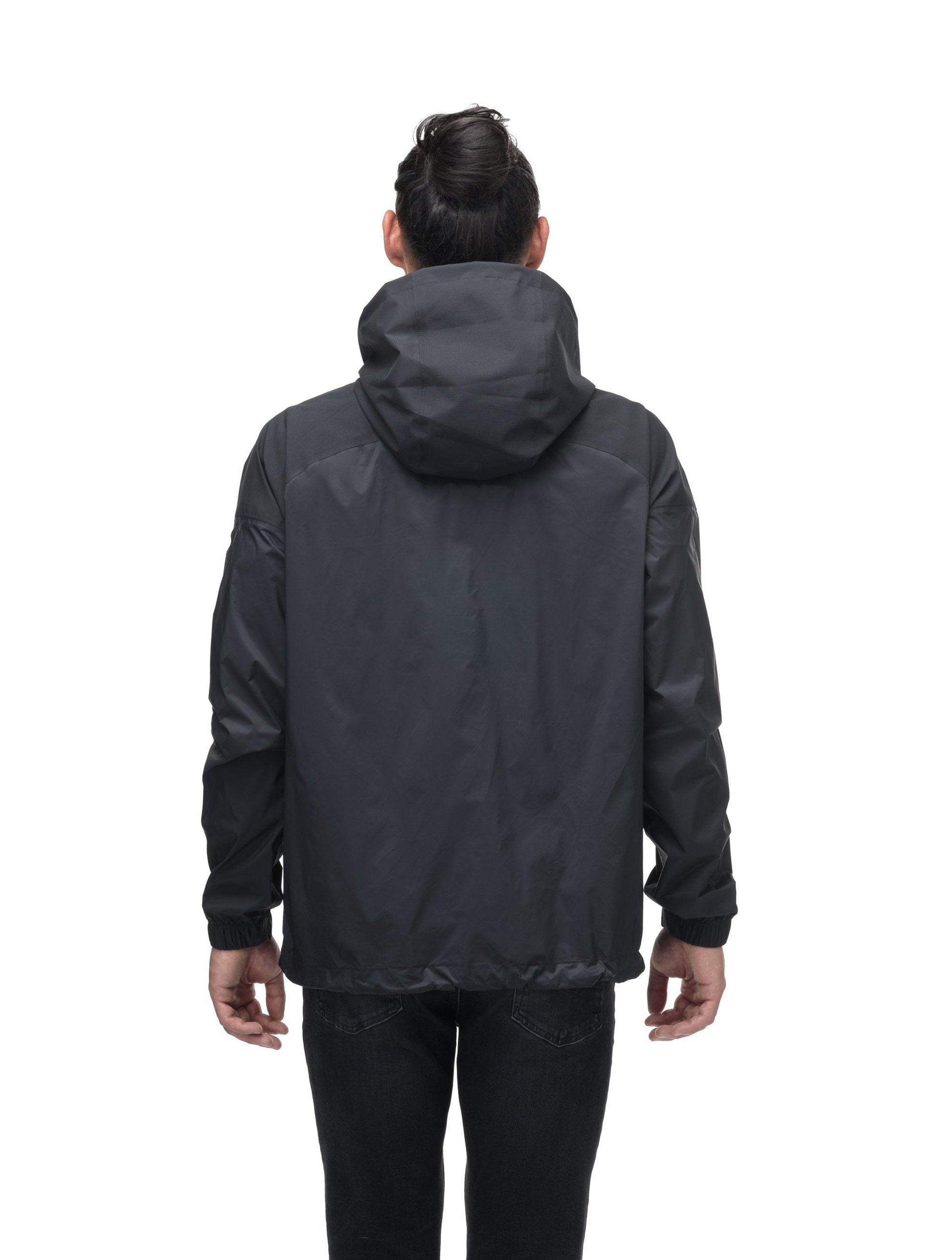 Men's hip length waterproof jacket with tuckable hood and 2-way zipper in Black